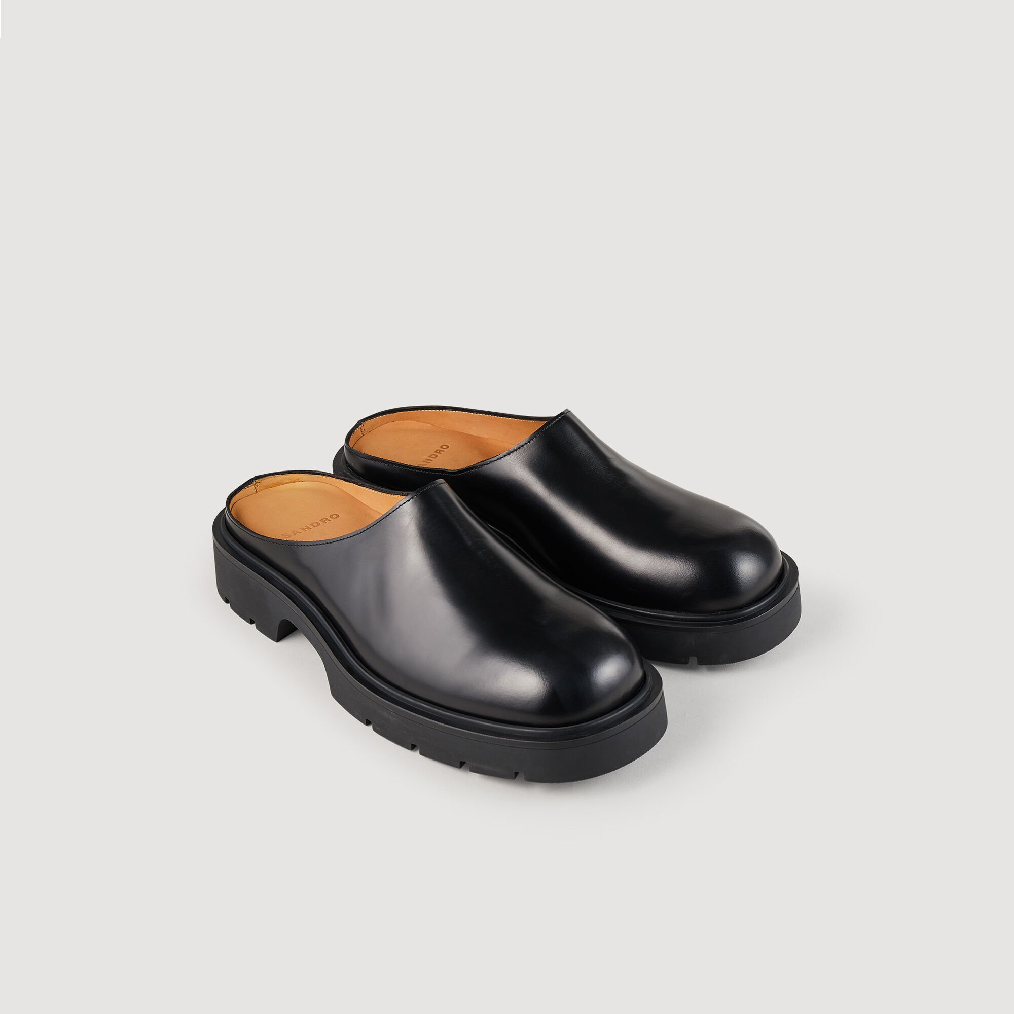 Glazed leather mules