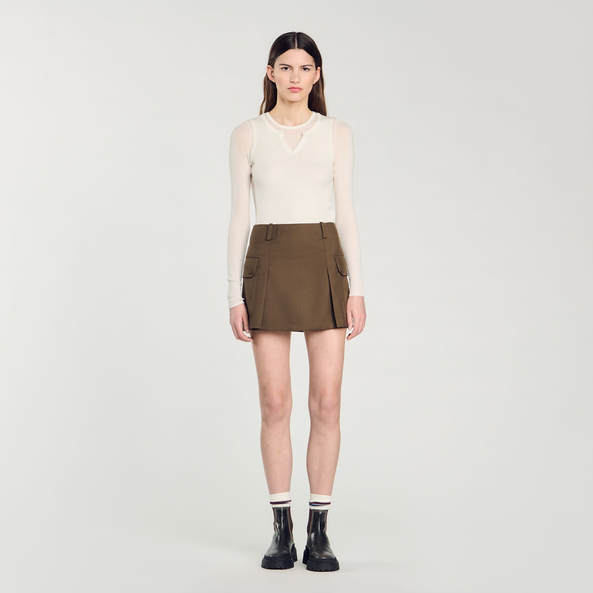 Short skirt with pockets green For Women | Sandro Paris
