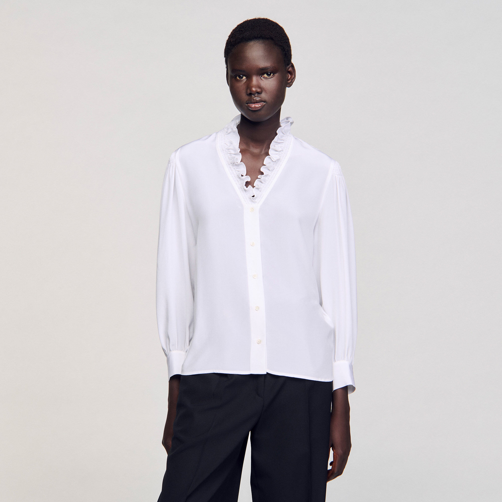 Floaty silk shirt white / beige For Women | Sandro Paris