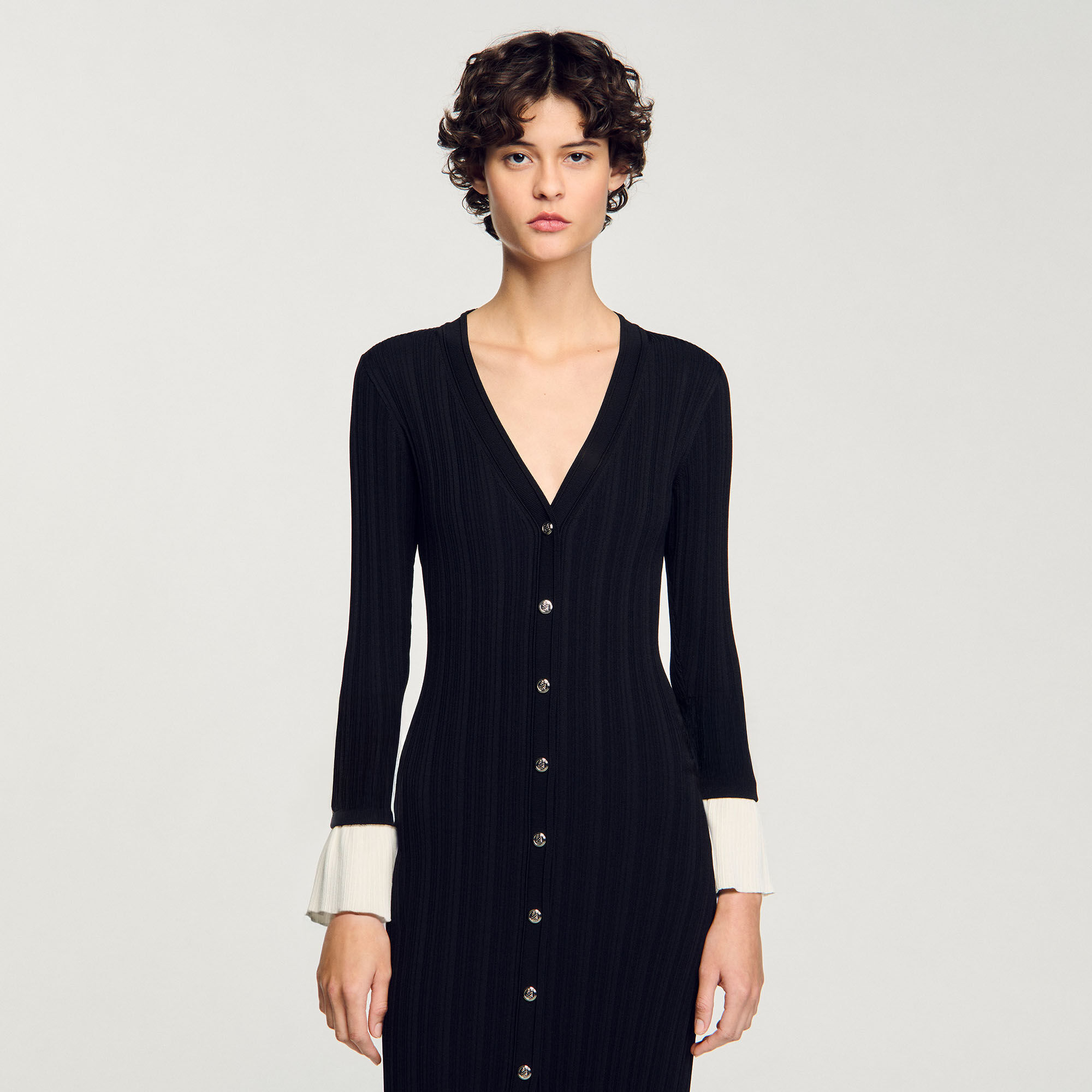 Two-tone knit maxi dress black / gray For Women | Sandro Paris