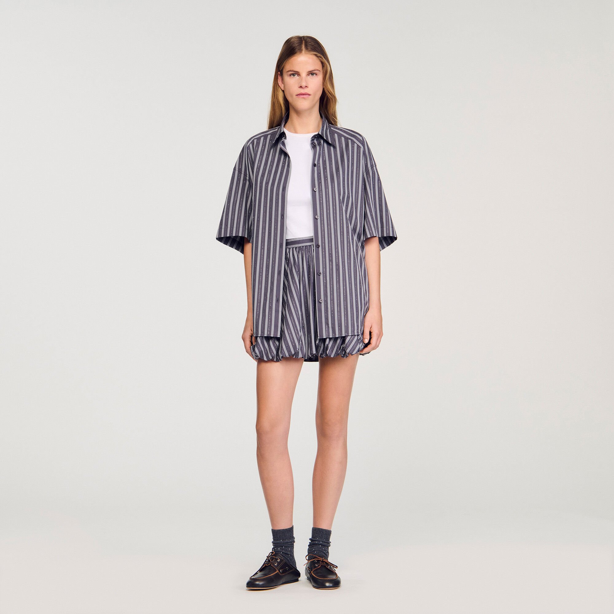Oversized striped rhinestone shirt