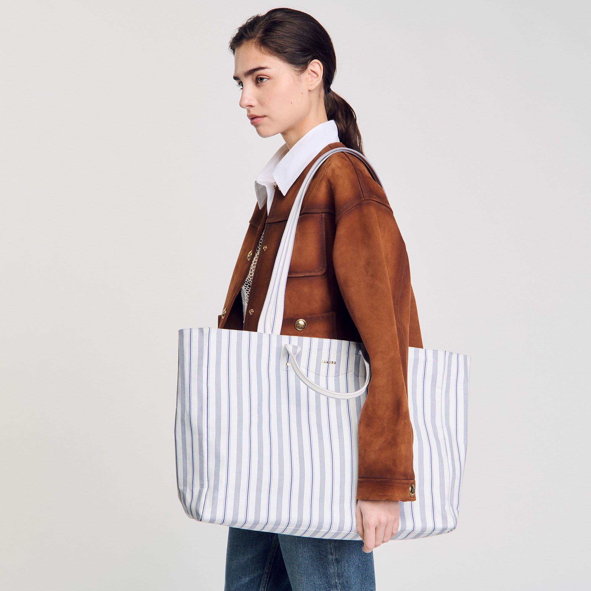 Striped canvas tote bag