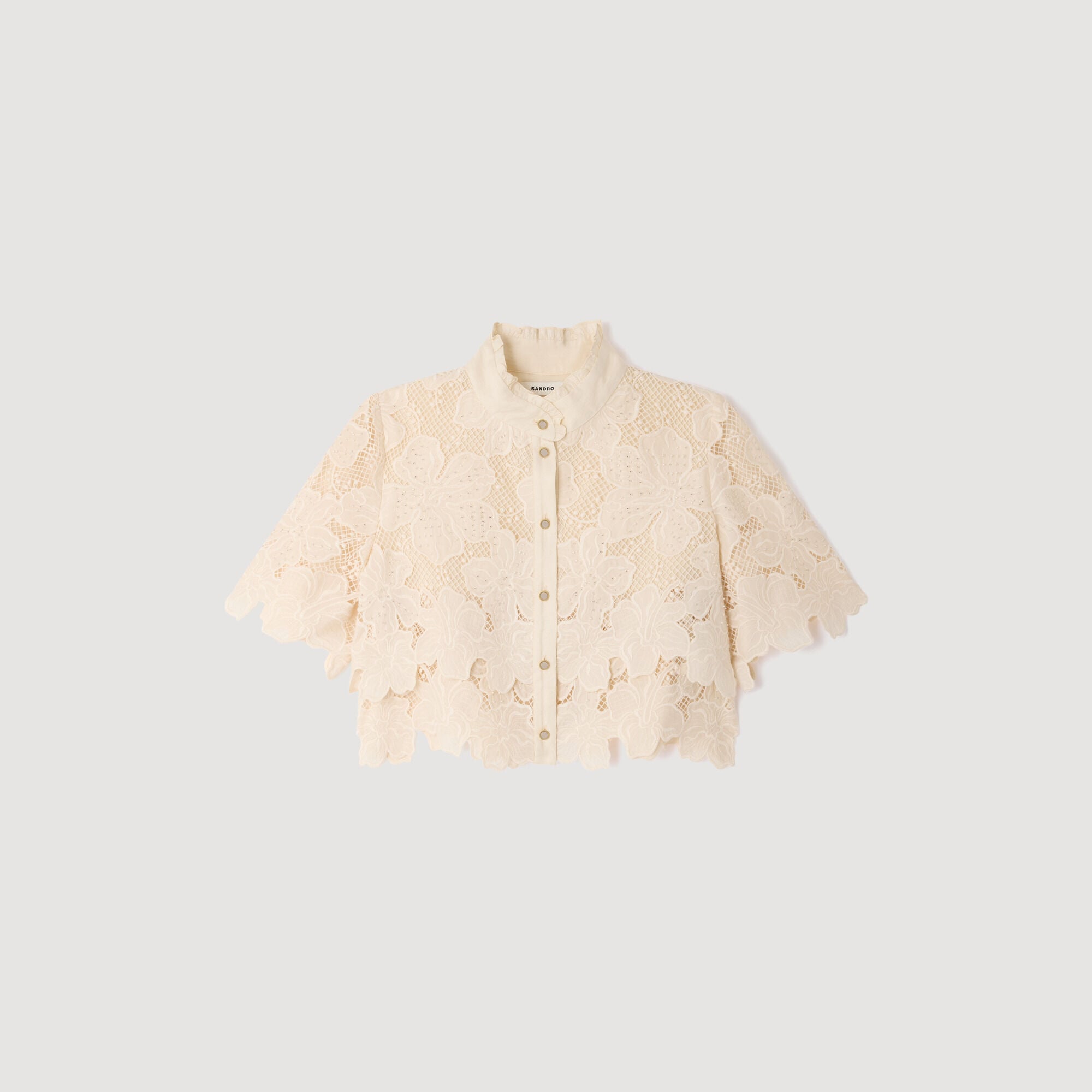 Cropped floral guipure shirt white / beige For Women | Sandro Paris