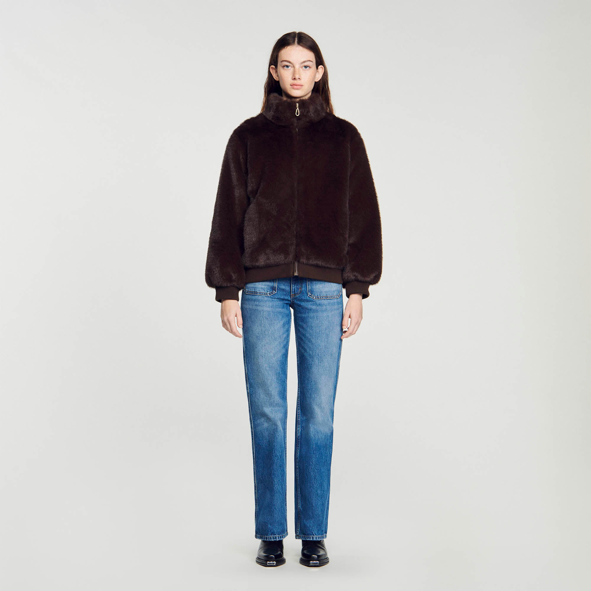 Faux fur jacket Brown Sandro Paris