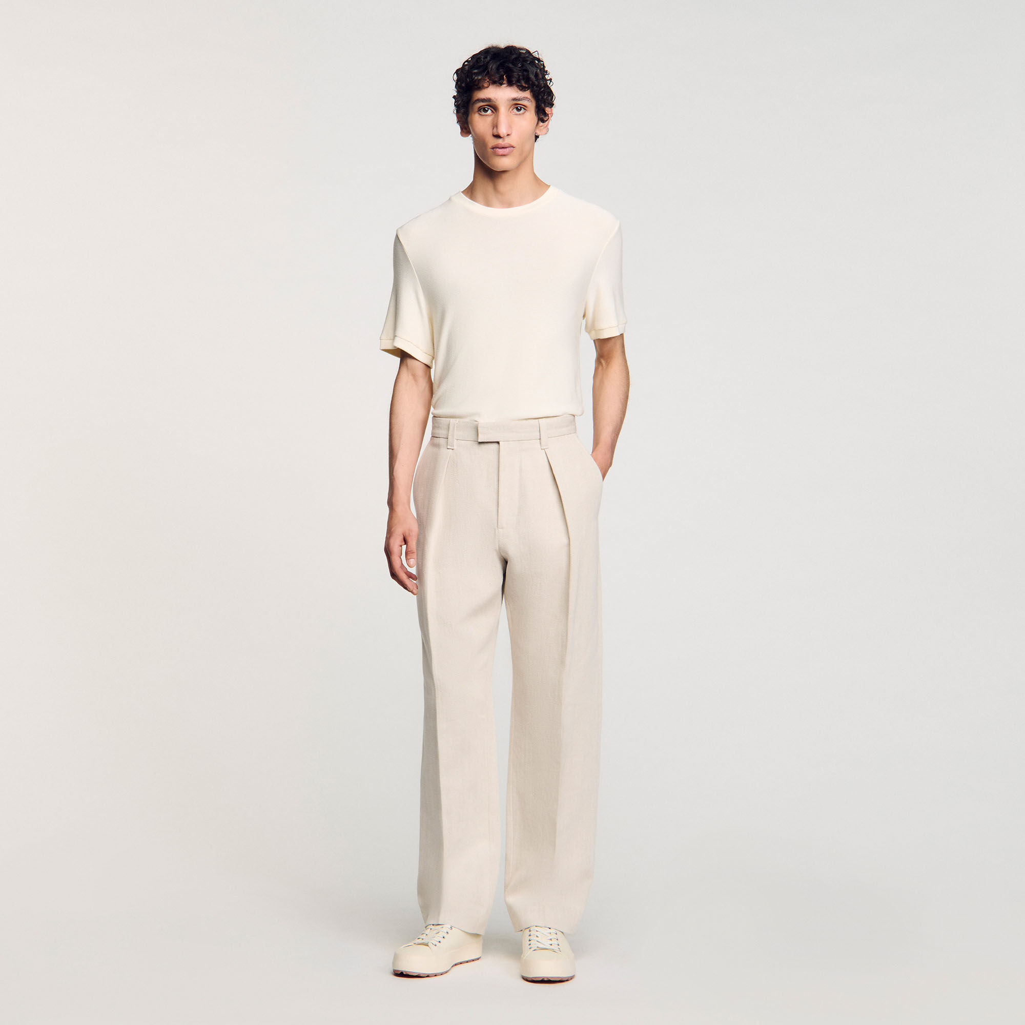 Wide-leg trousers with creases white beige for Men Sandro Paris