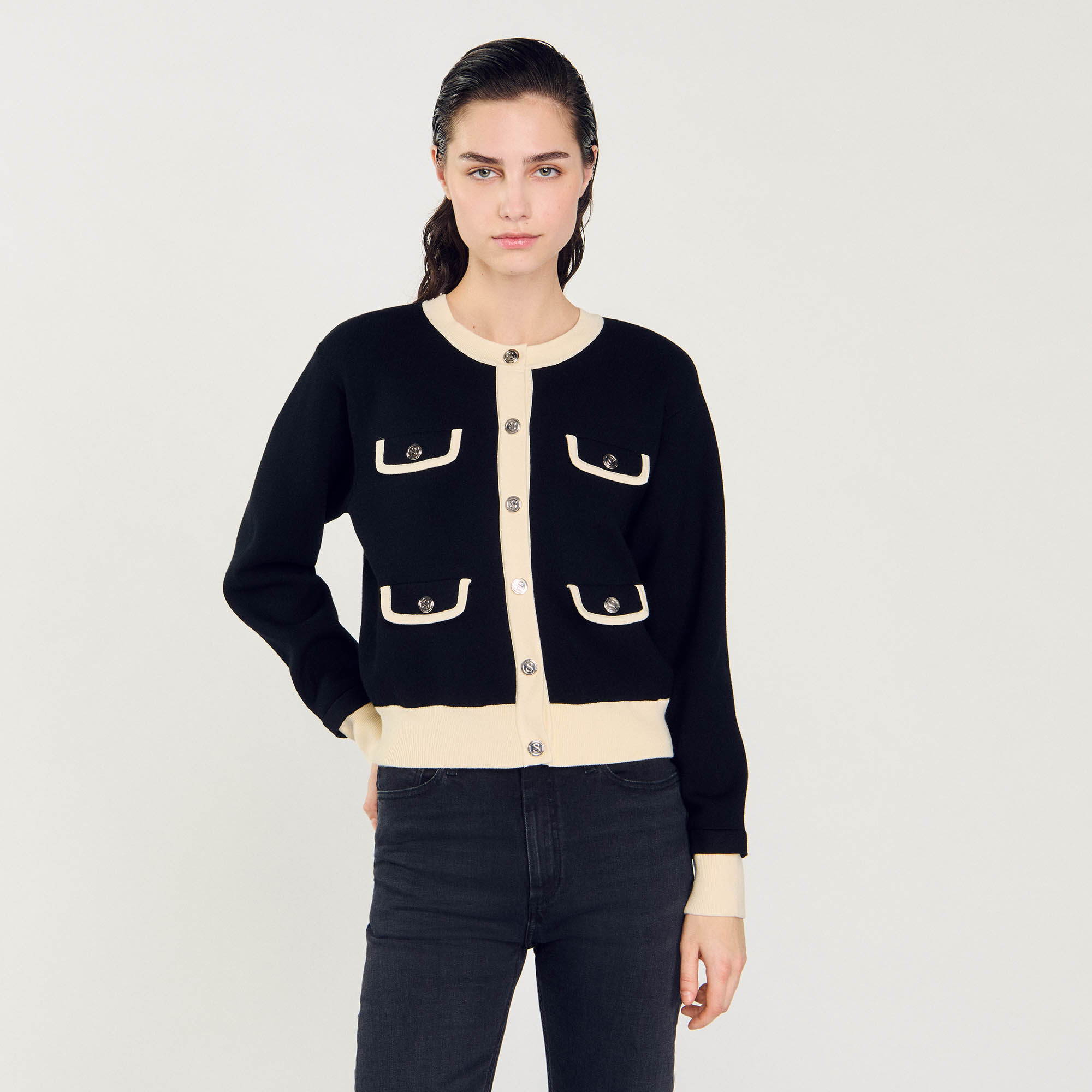 Two-tone cardigan with buttons black / gray For Women