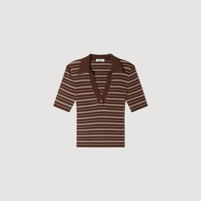 Striped V-neck polo jumper