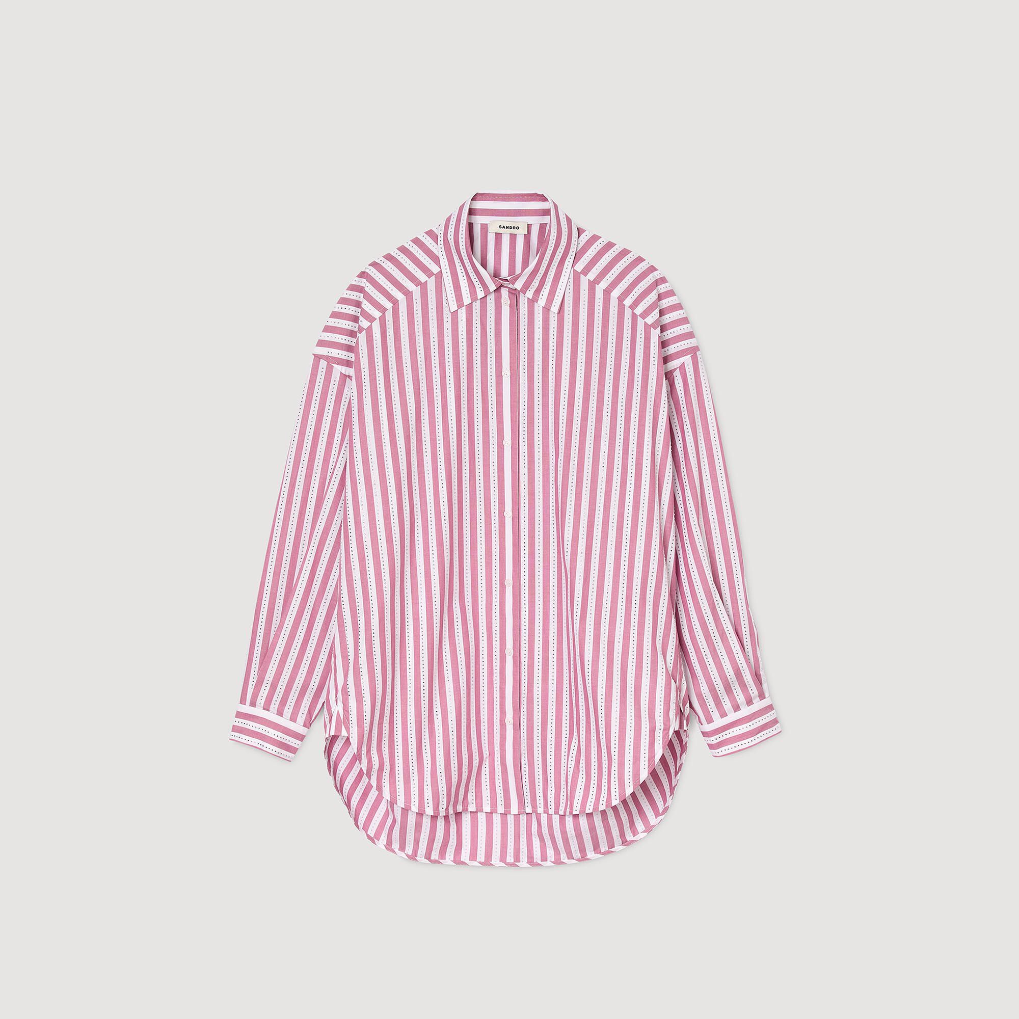 Striped rhinestone shirt pink For Women | Sandro Paris Striped rhinestone shirt pink For Women | Sandro Paris