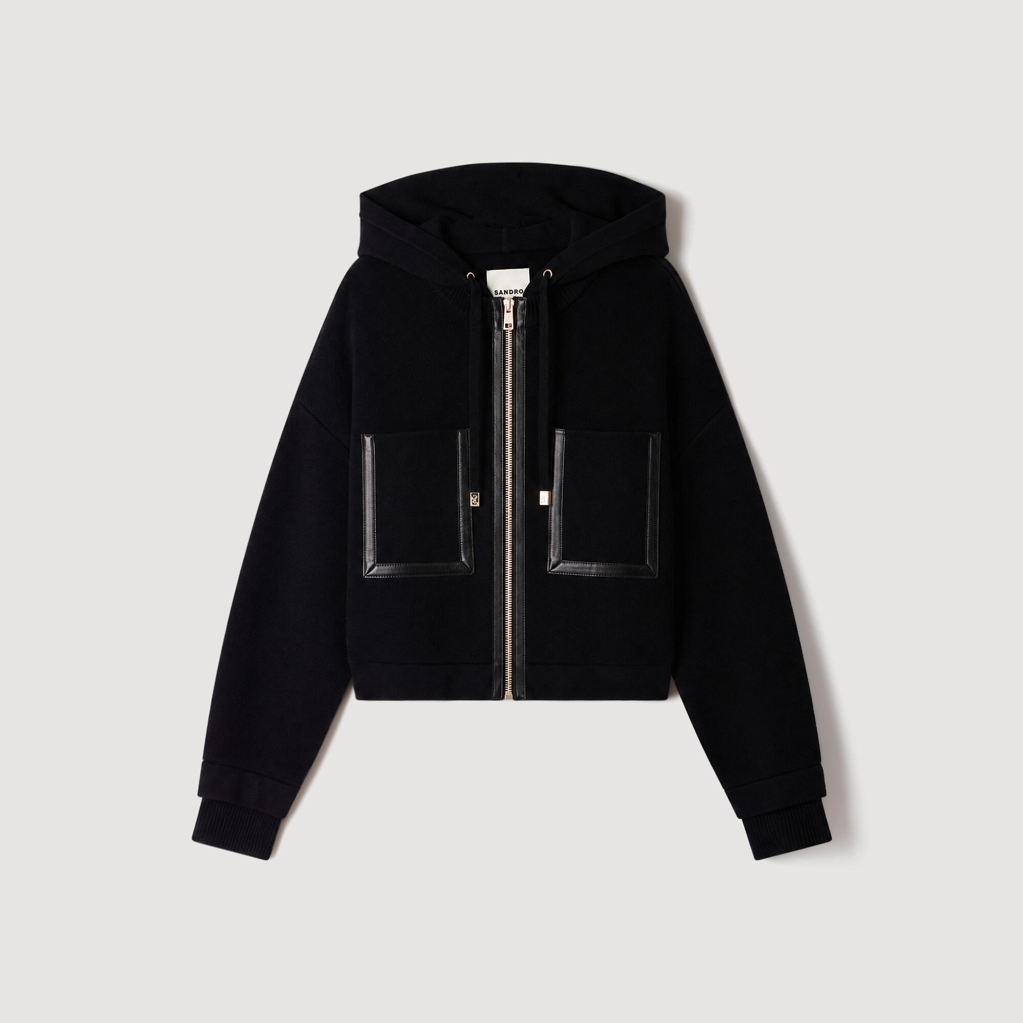 Hooded cardigan, leather details - Women | Sandro