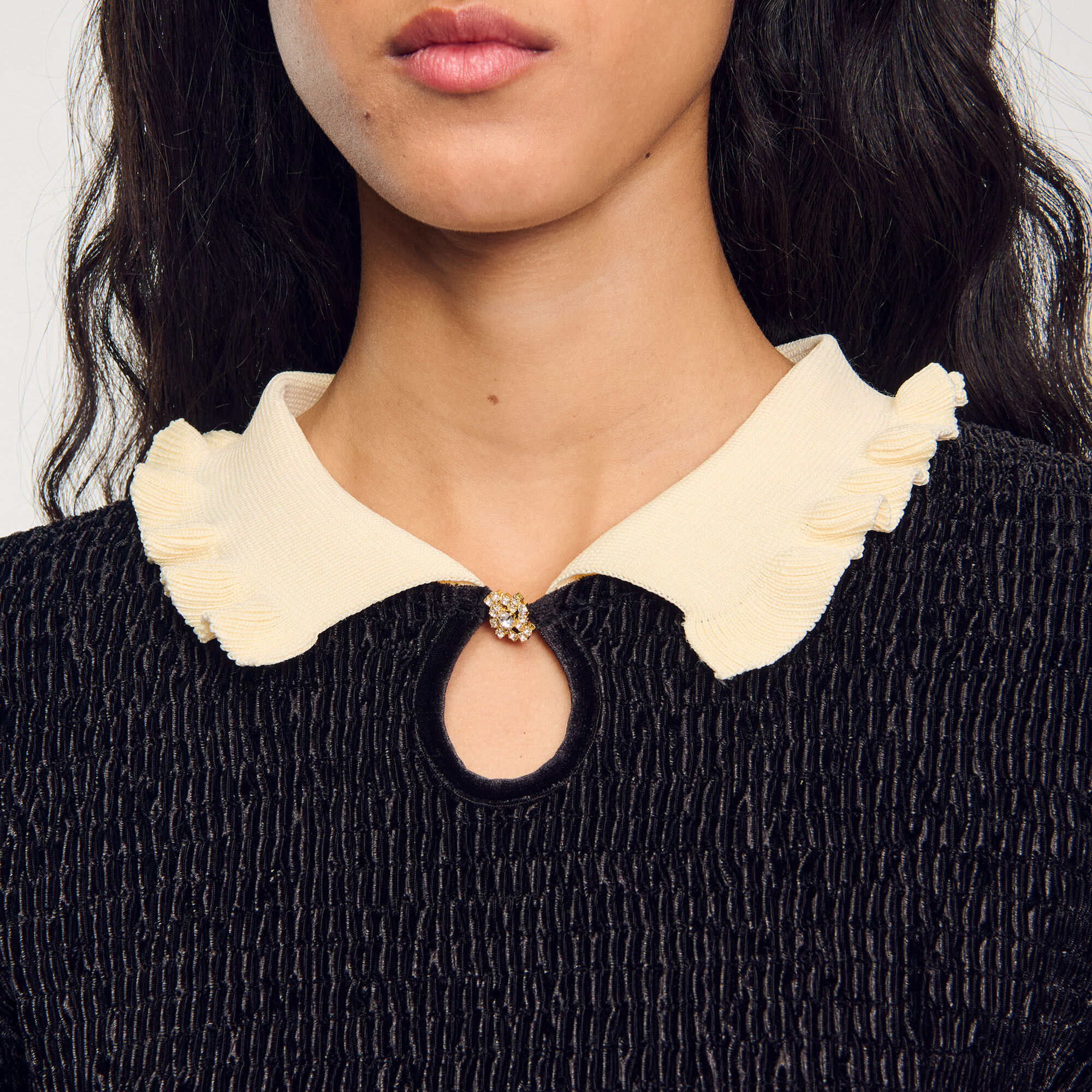 Smocked top with contrasting neck