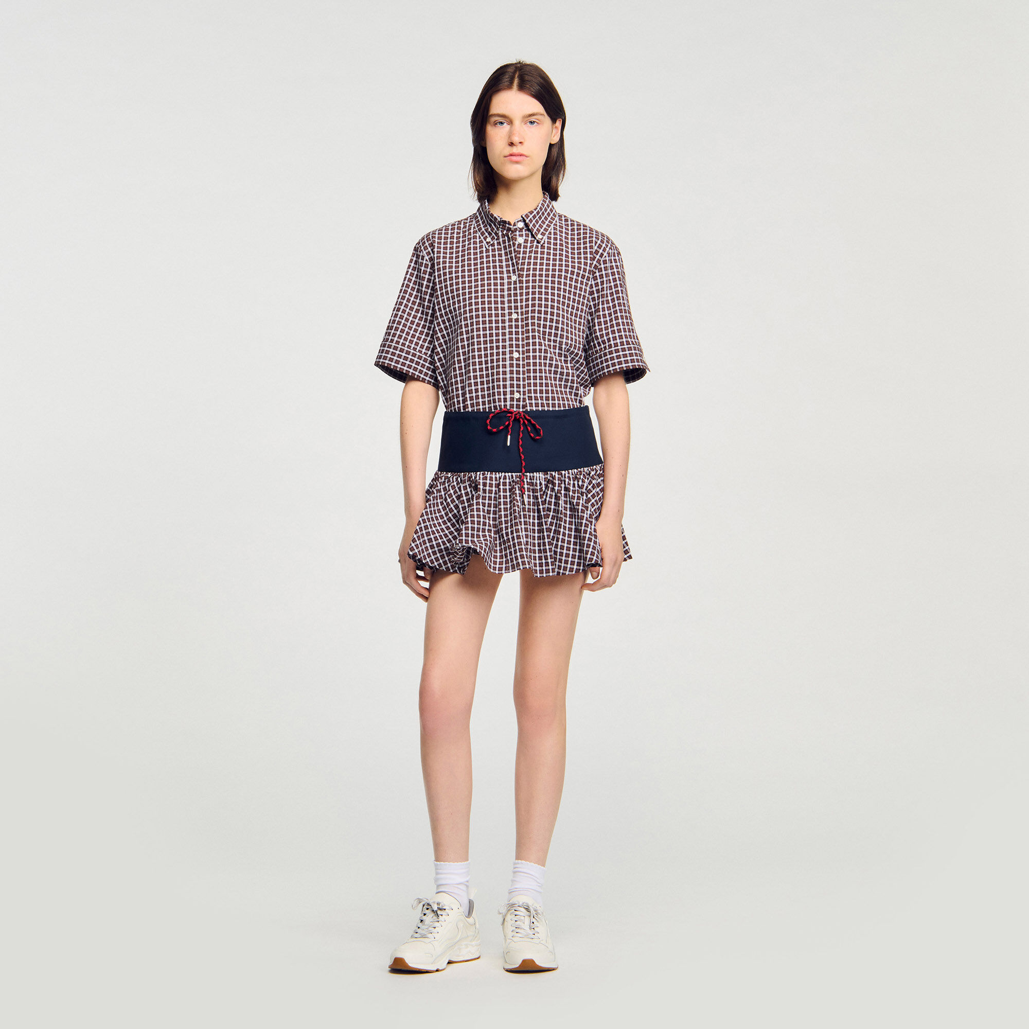 シャツ IONSEOUL Paris Decky Oversized Checkered Shirt Oversized striped rhinestone shirt black / gray For Women