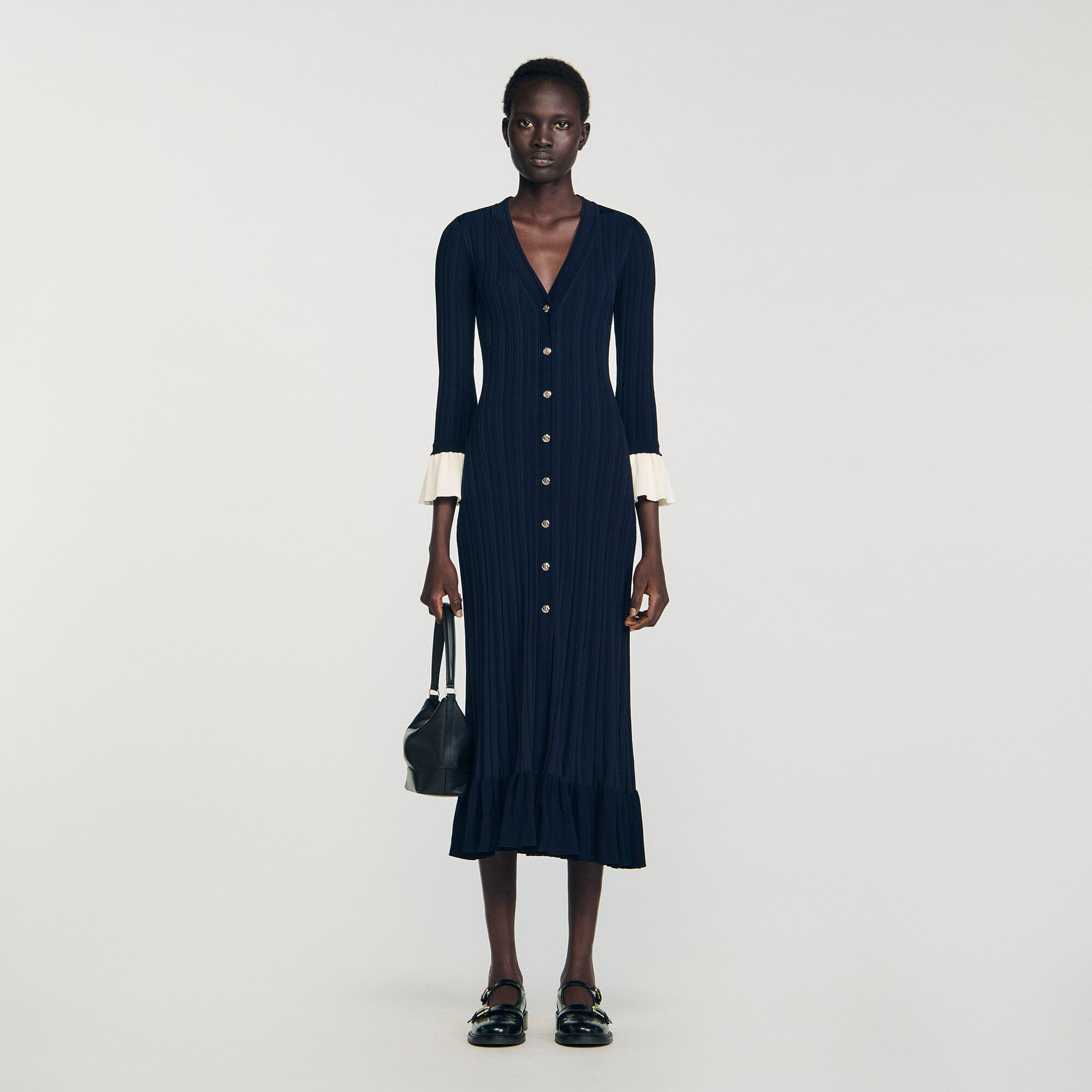 Two-tone knit maxi dress