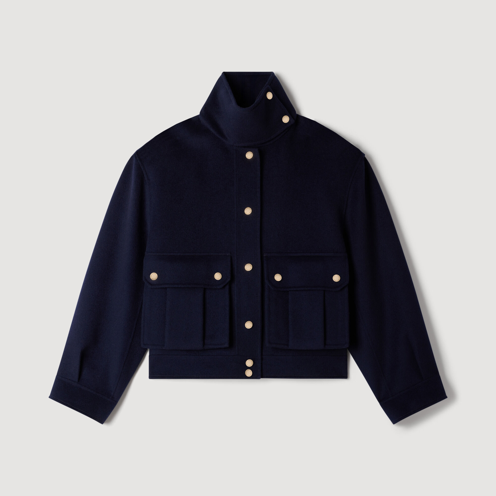 Double-faced standing collar coat blue For Women | Sandro Paris