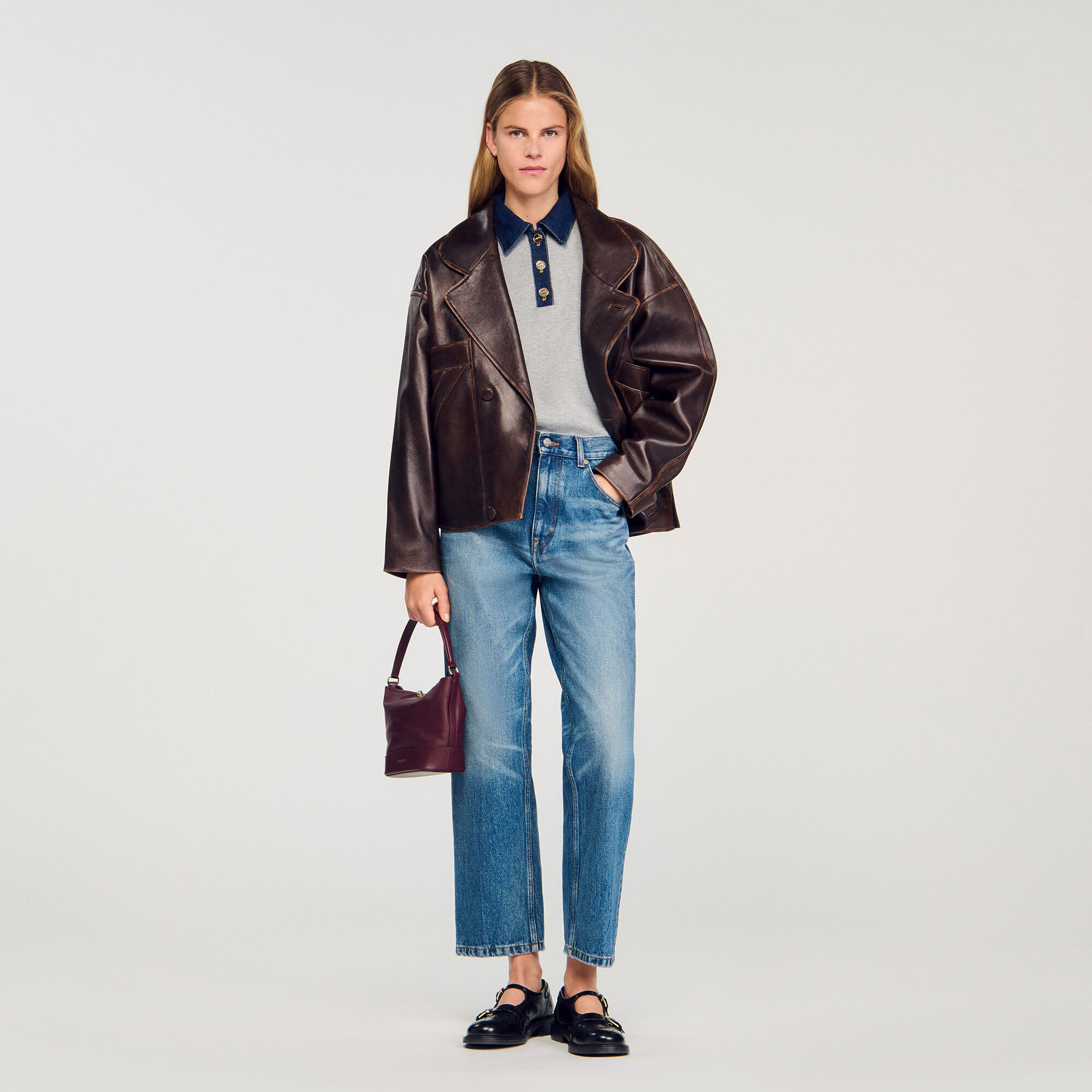 Jumper with denim collar