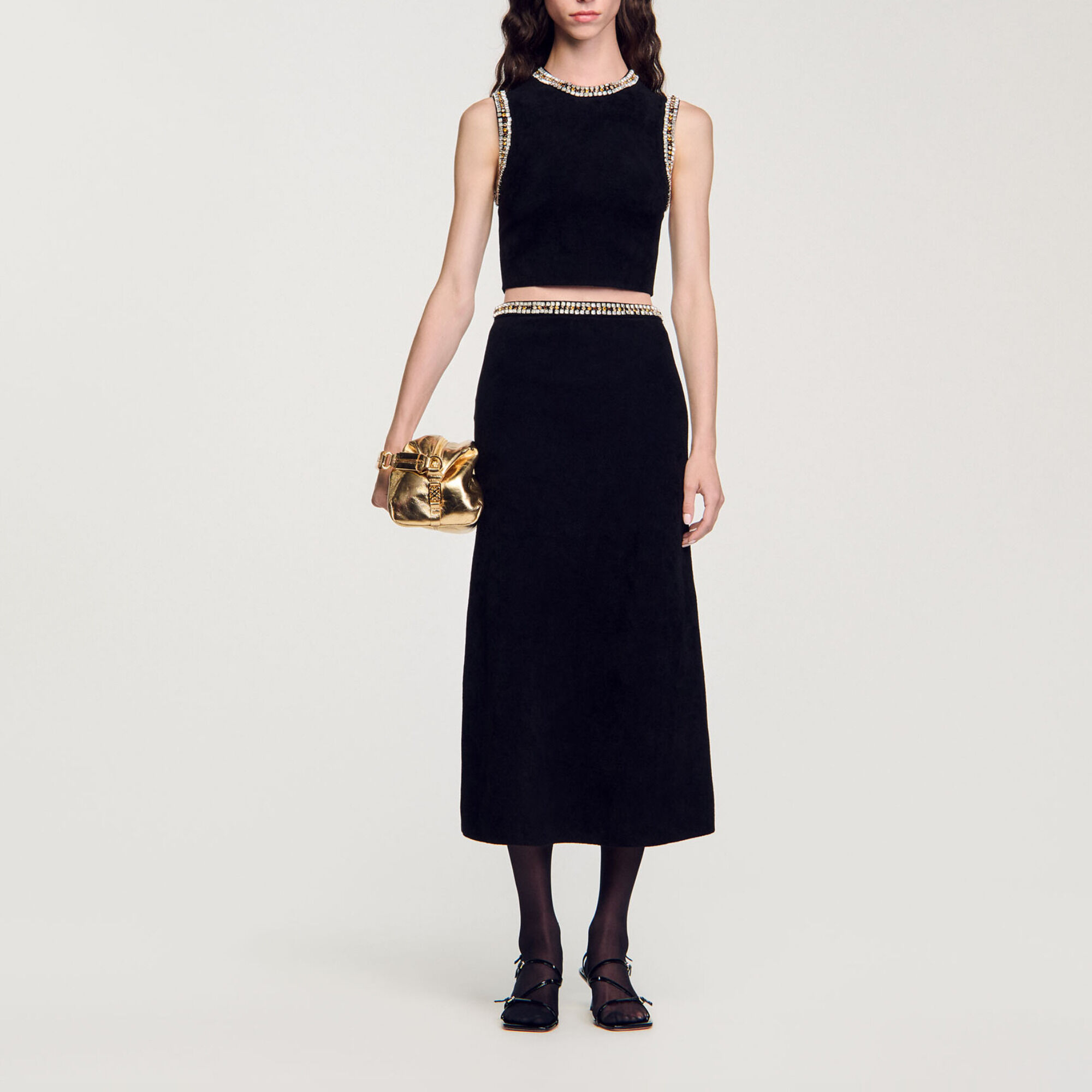 Jewellery-neck knit top