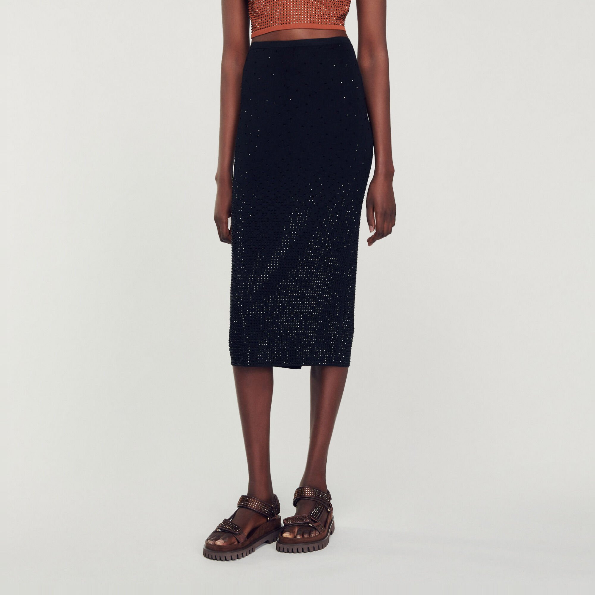 Rhinestone-embellished midi skirt