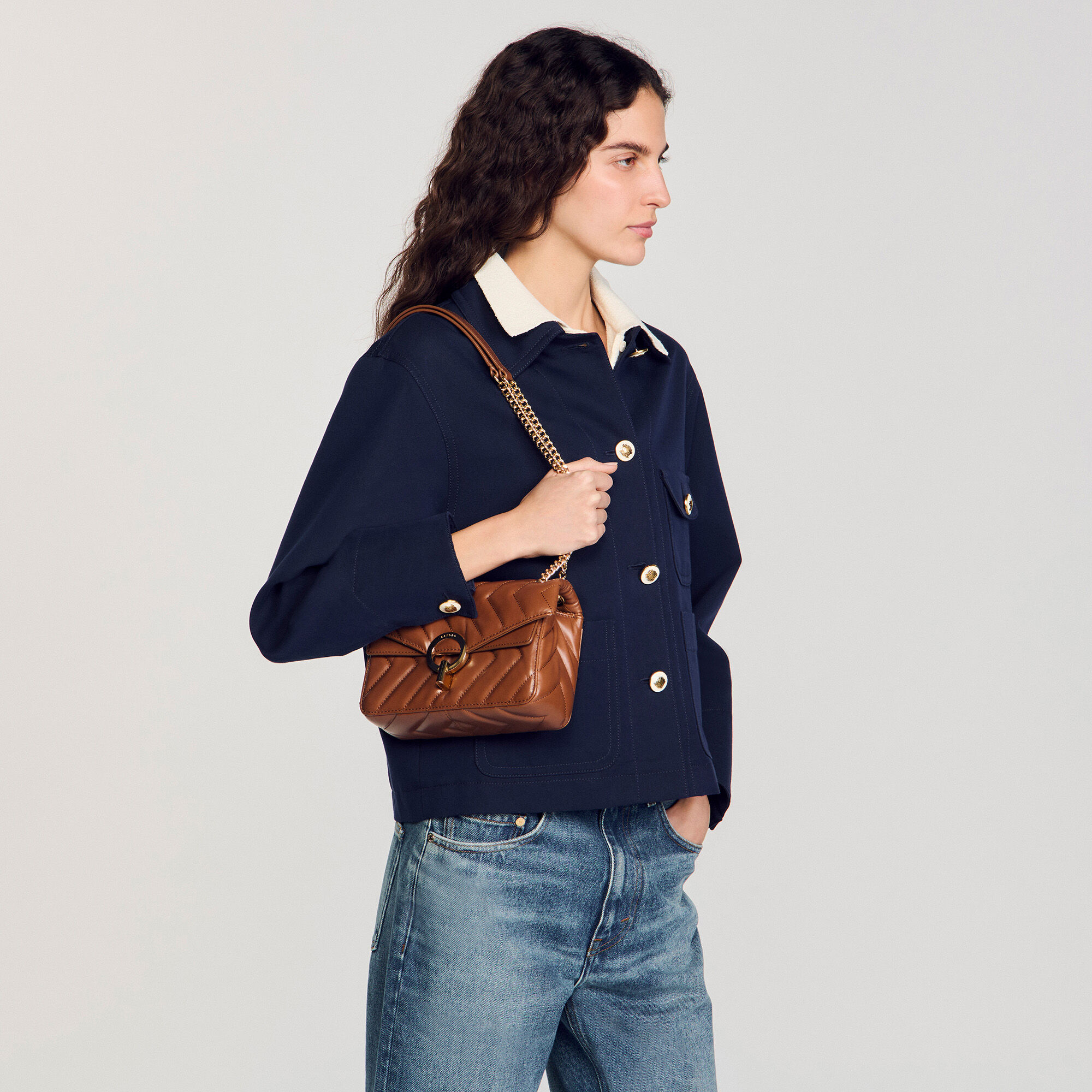 Yza small plain leather bag brown For Women | Sandro Paris
