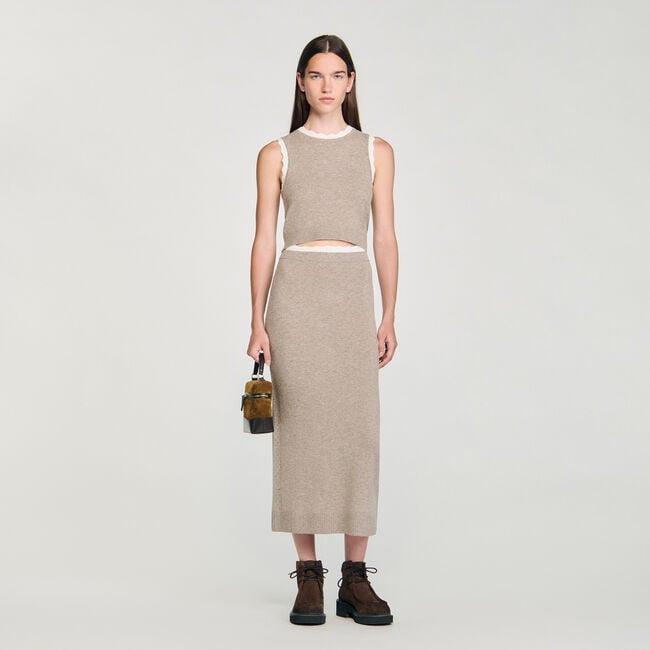 Long two-tone knit skirt