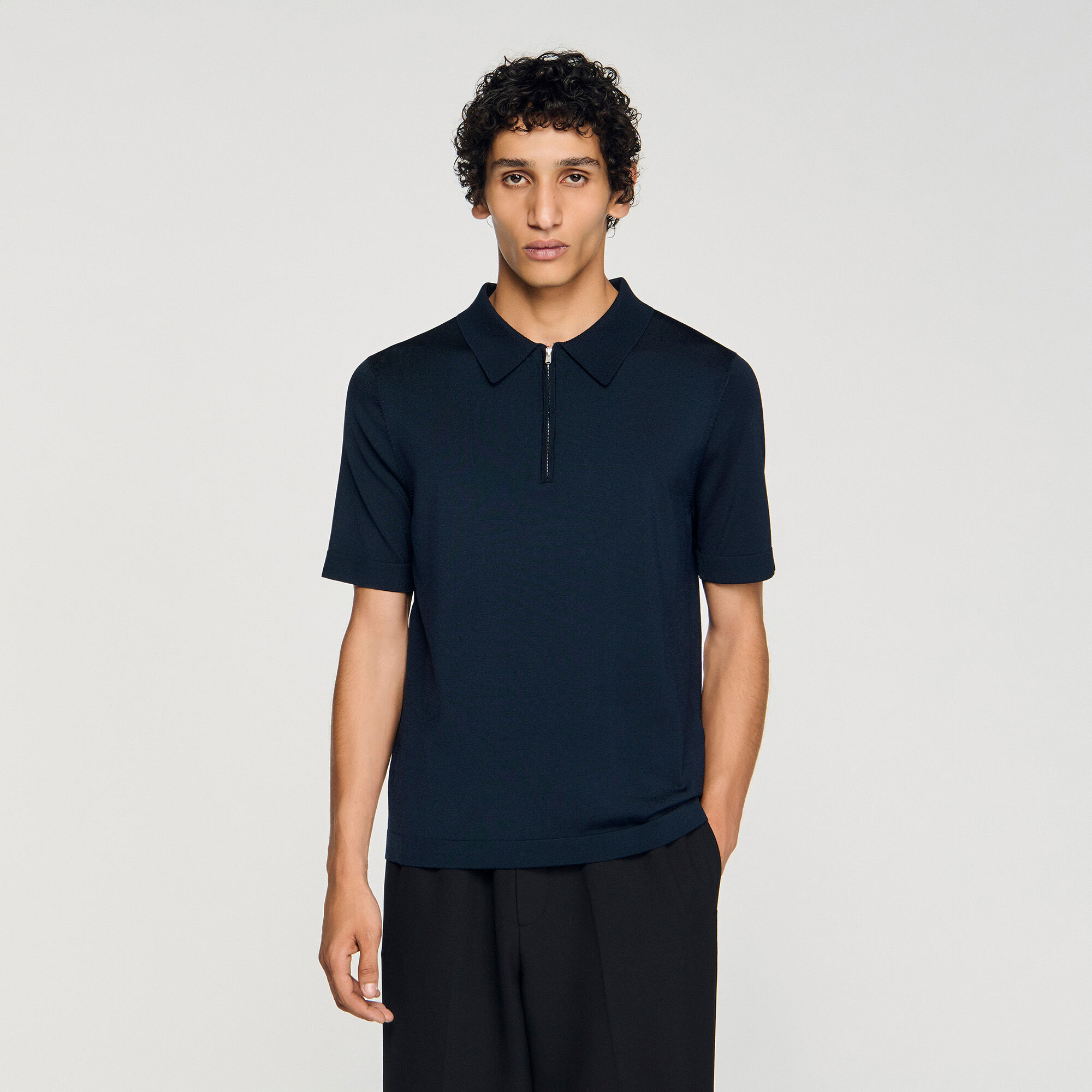 Knitted polo shirt with zip collar