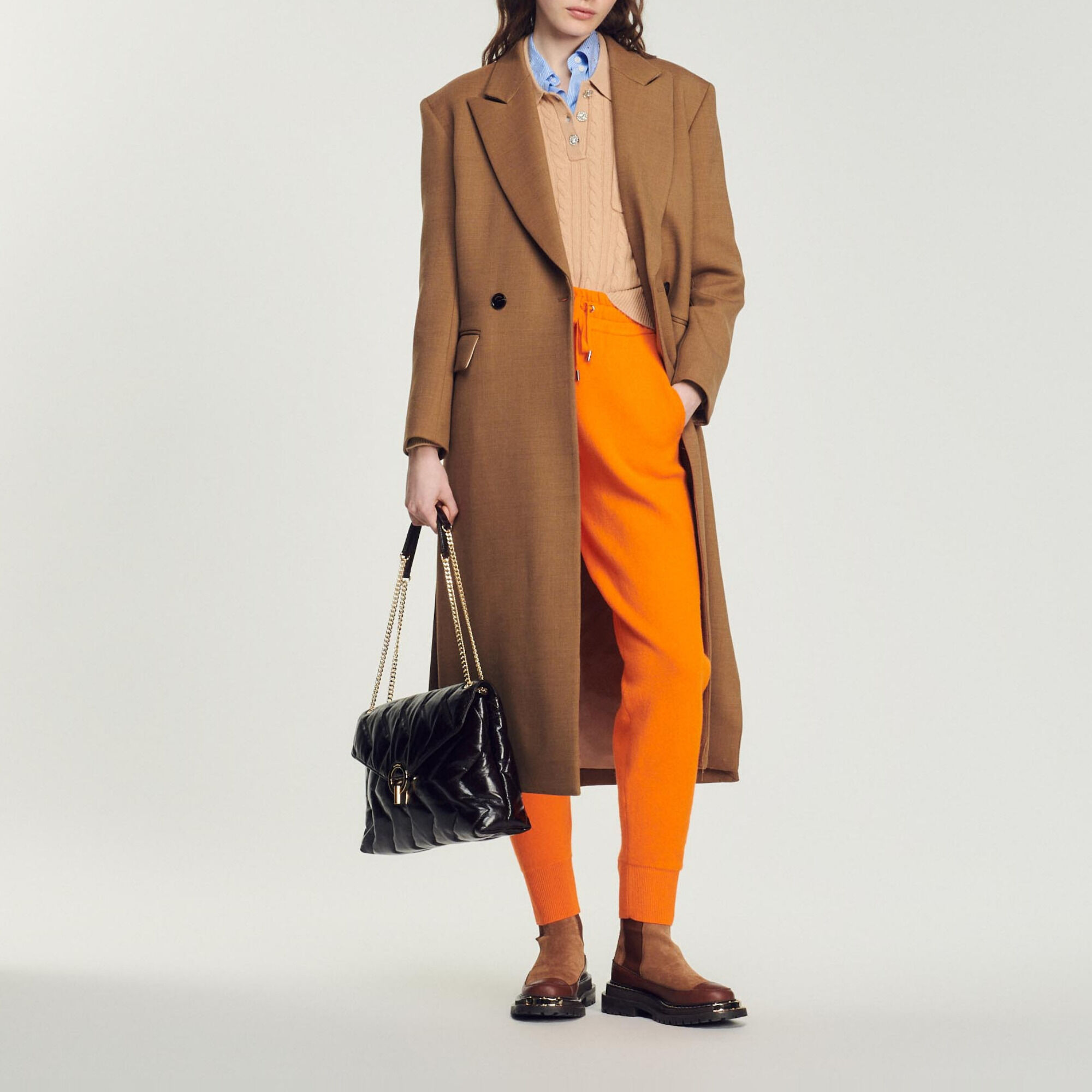 Sandro long straight cut coat top