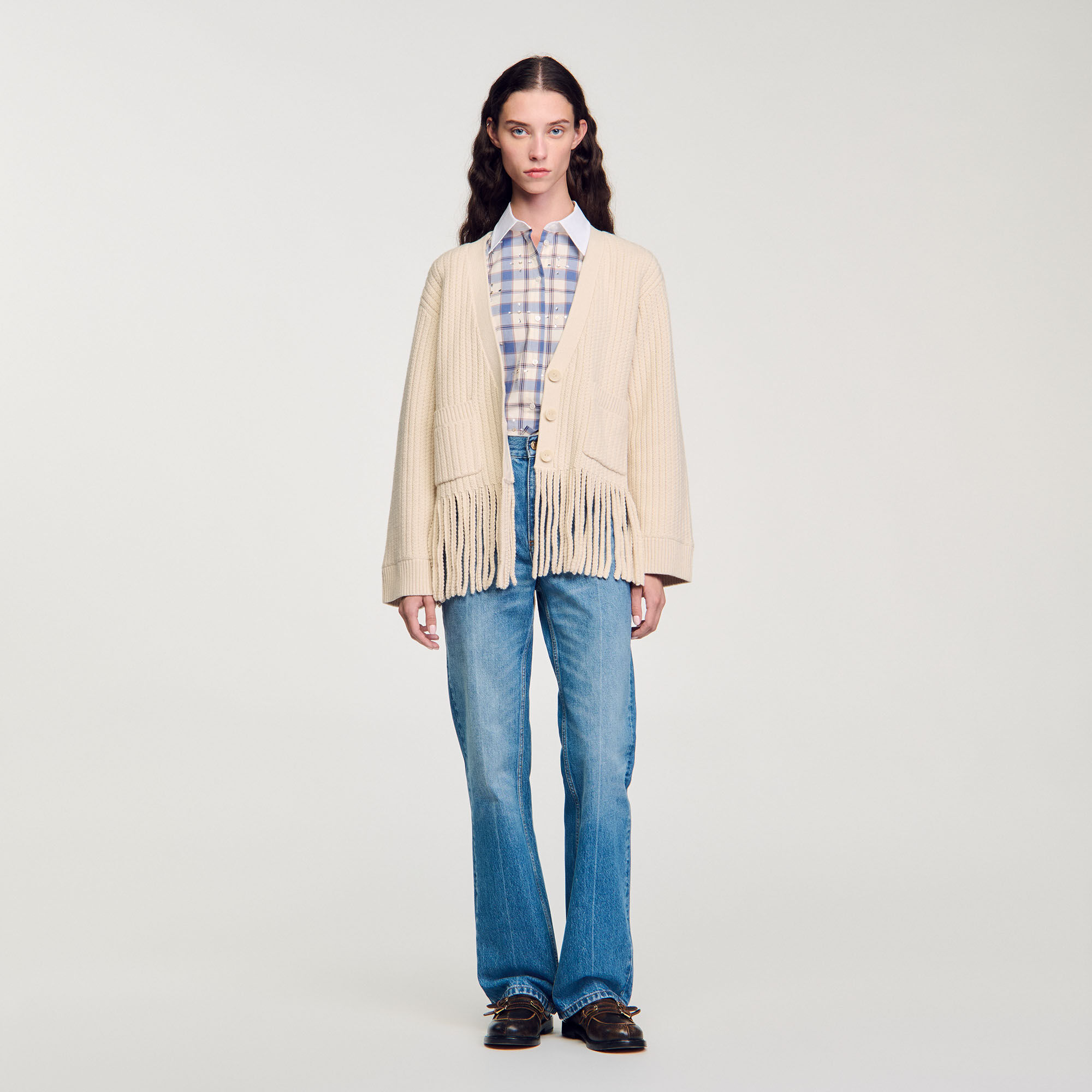 Fringed knit cardigan