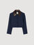Cropped jacket with leather collar