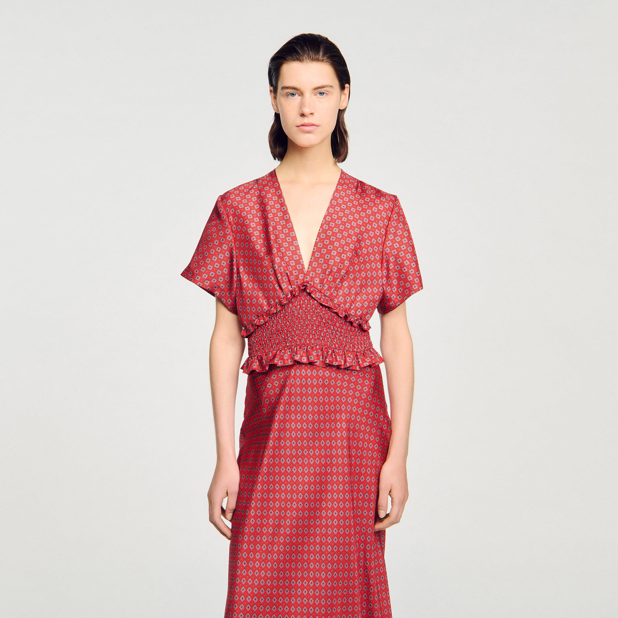 Scarf print maxi dress red For Women | Sandro Paris