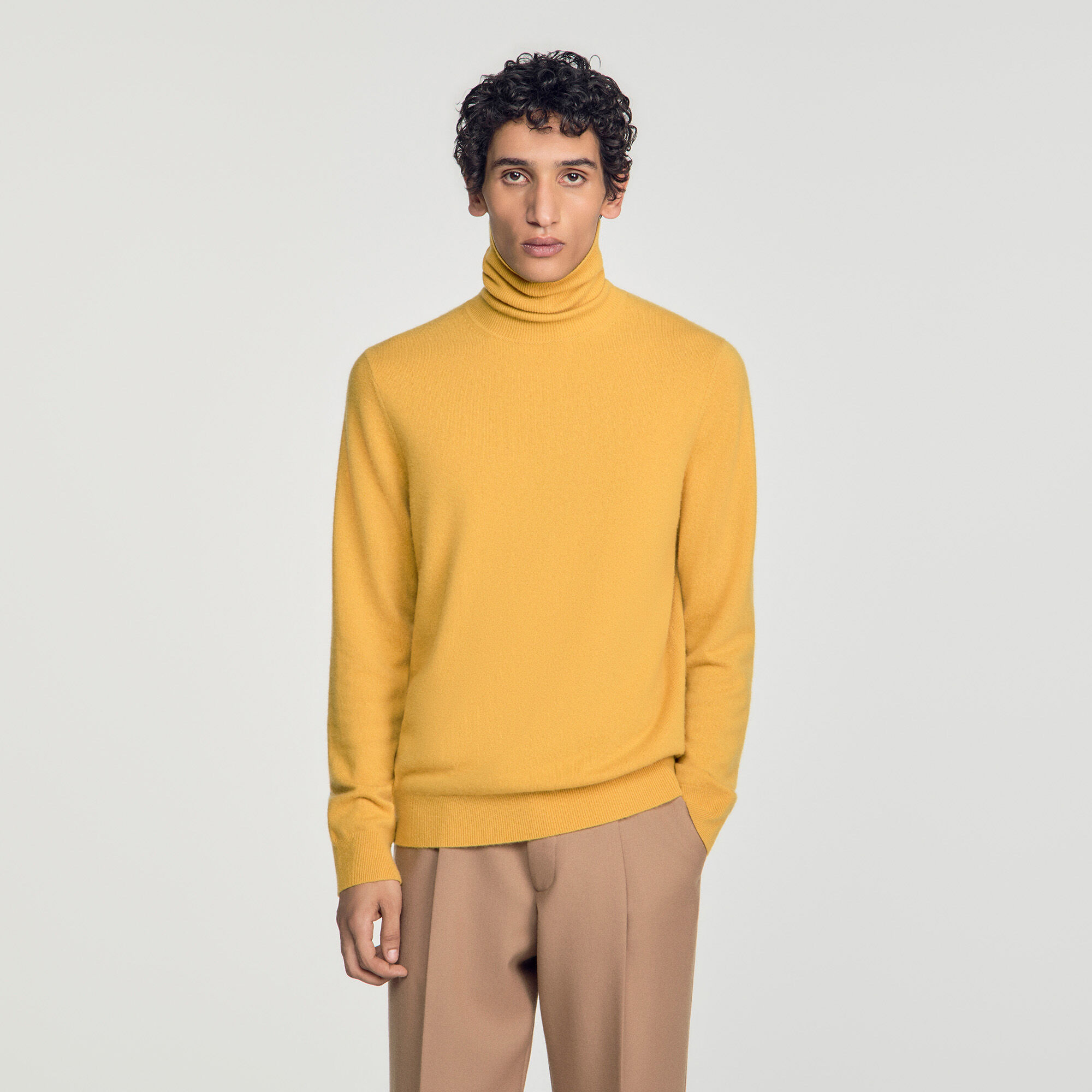 Roll neck cashmere jumper yellow / orange for Men | Sandro Paris