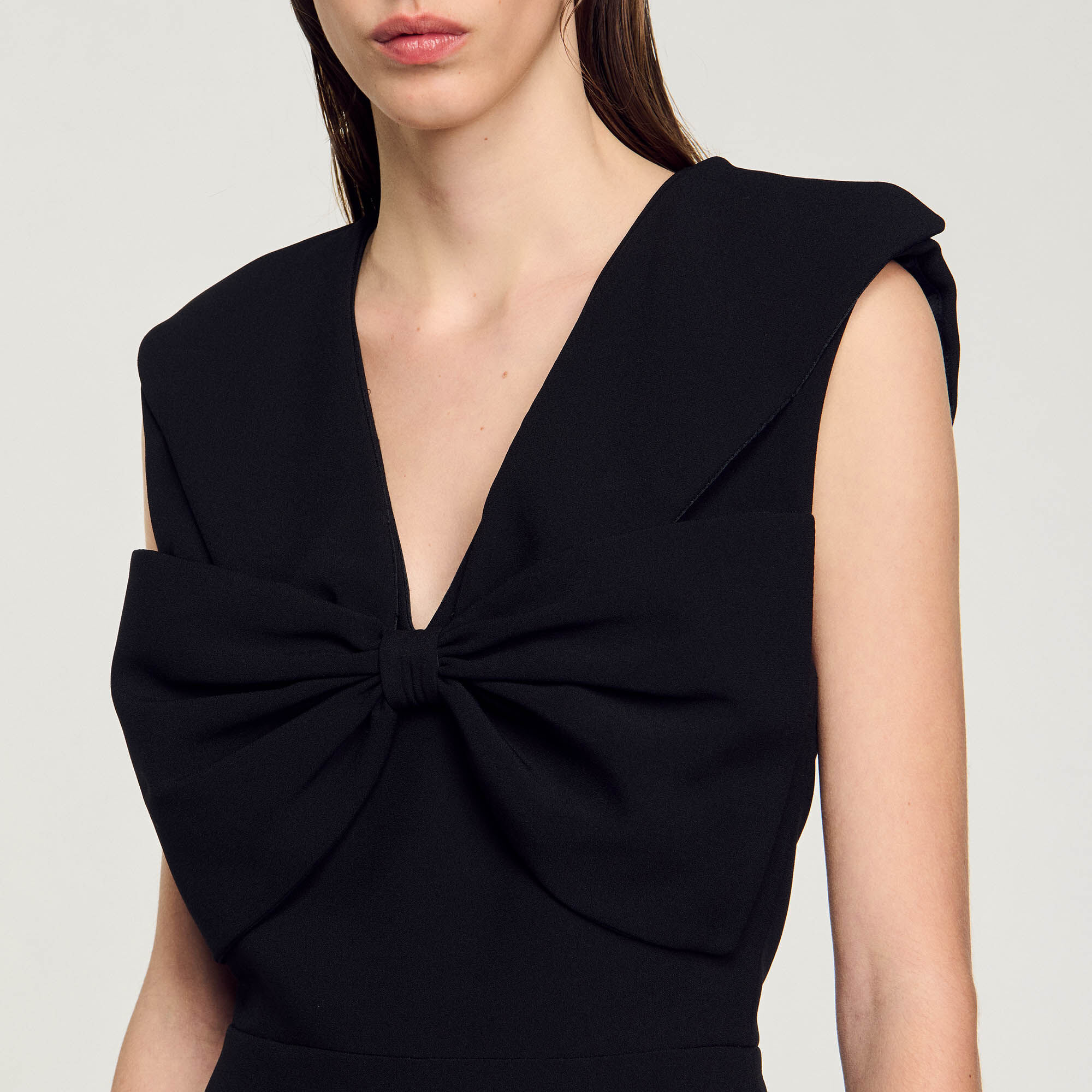 Short dress with bow black / gray For Women | Sandro Paris