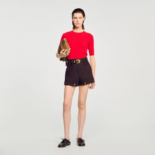 Short-sleeve ribbed jumper