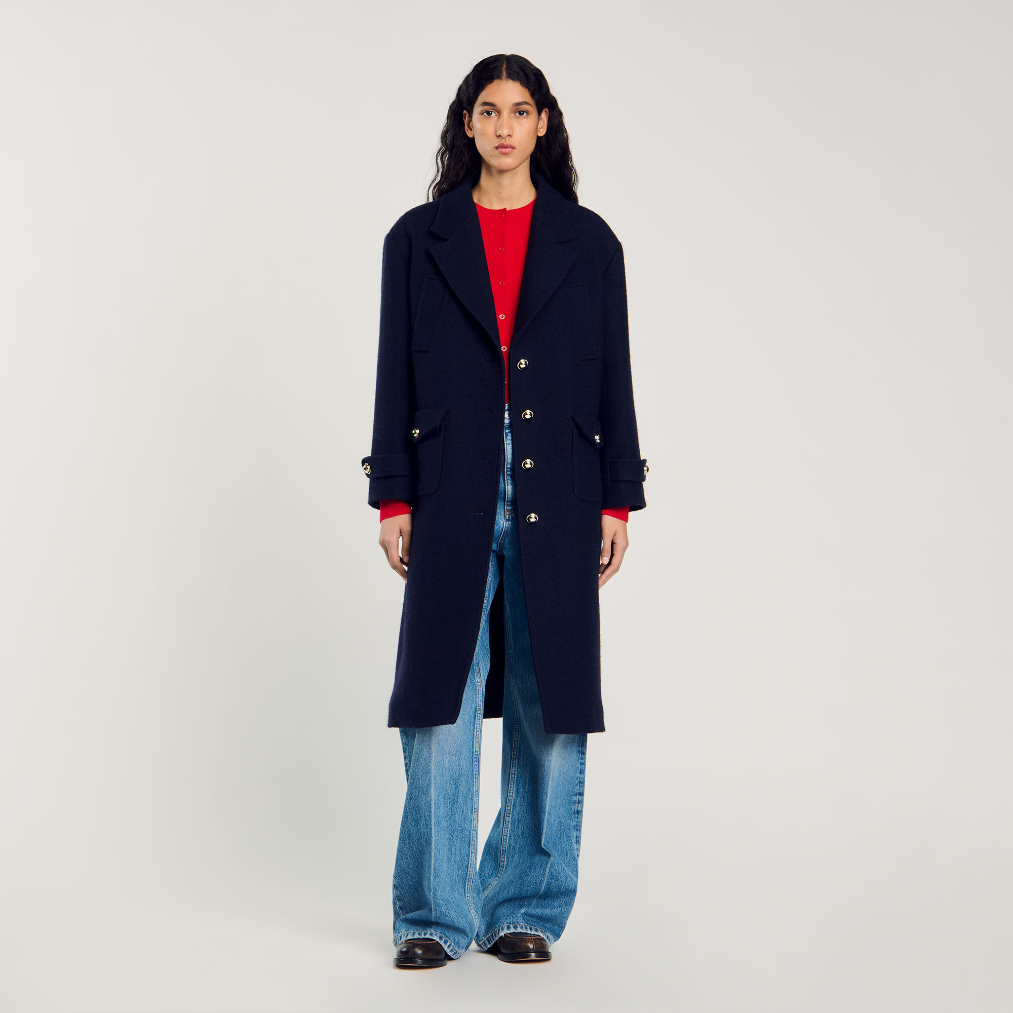 Long oversized coat blue For Women Sandro Paris