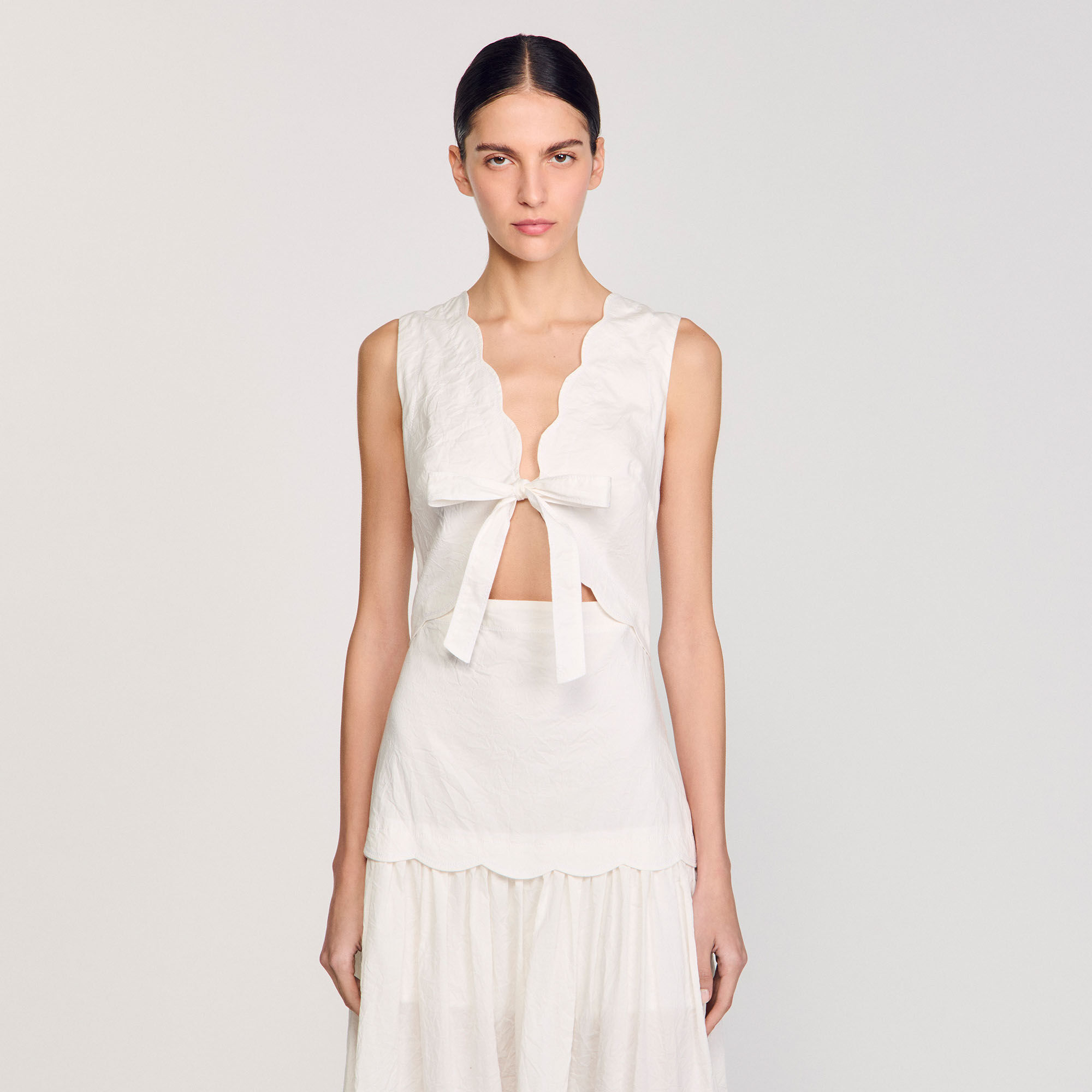 Crinkled maxi dress with bow