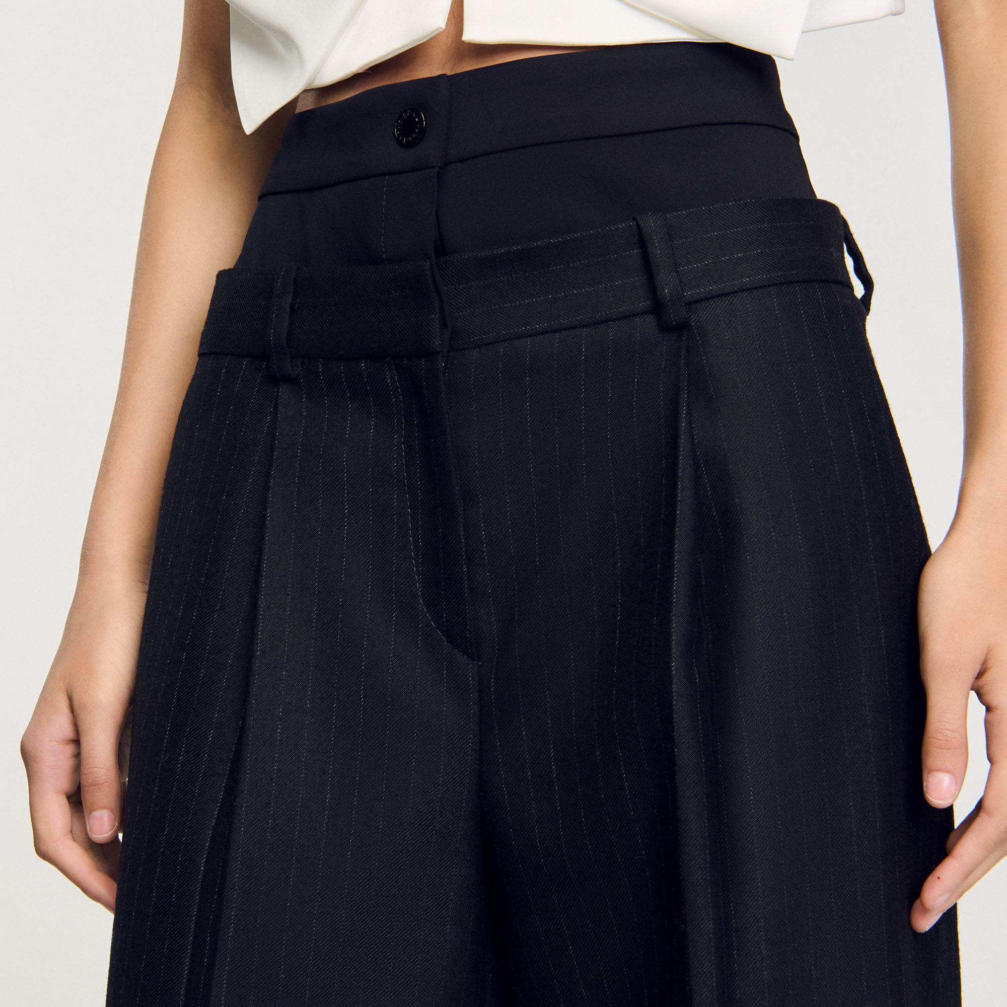 Striped double waistband trousers