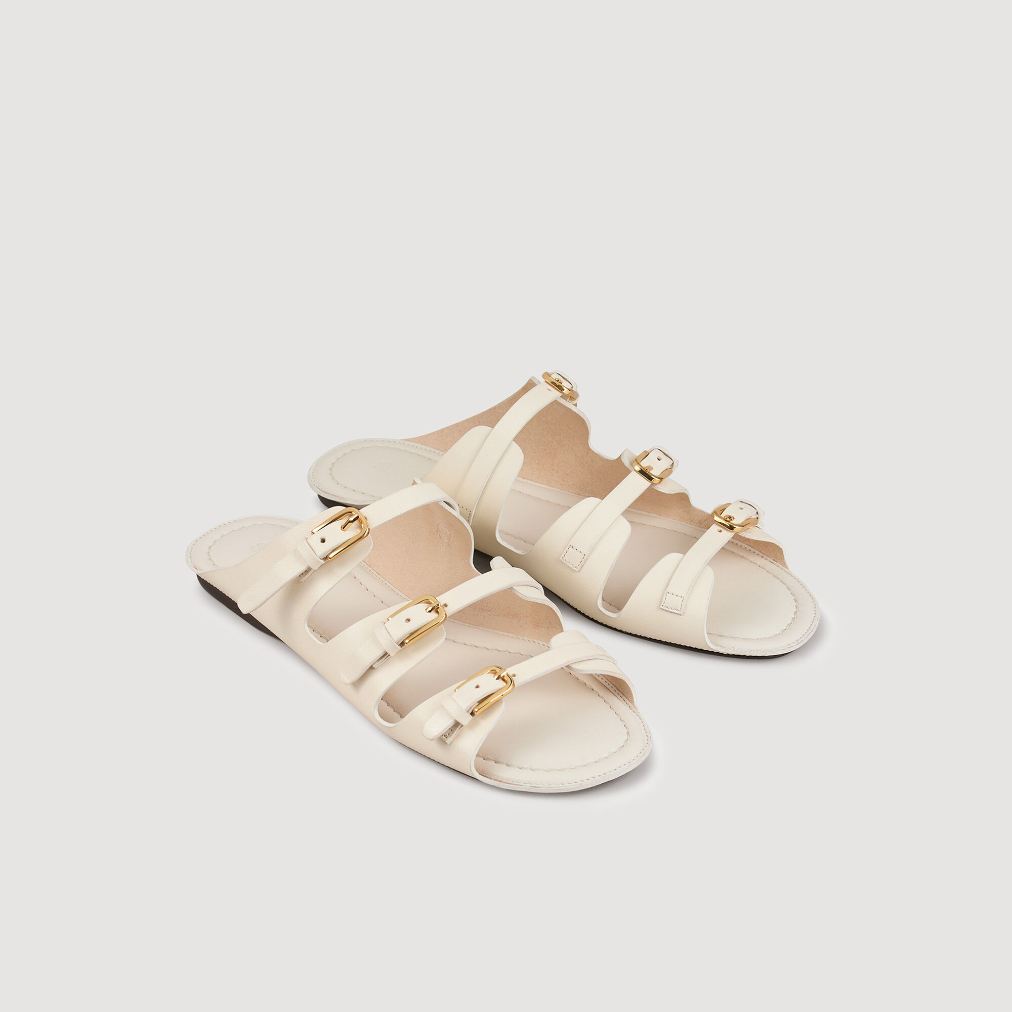 Leather sandals white / beige For Women | Sandro Paris