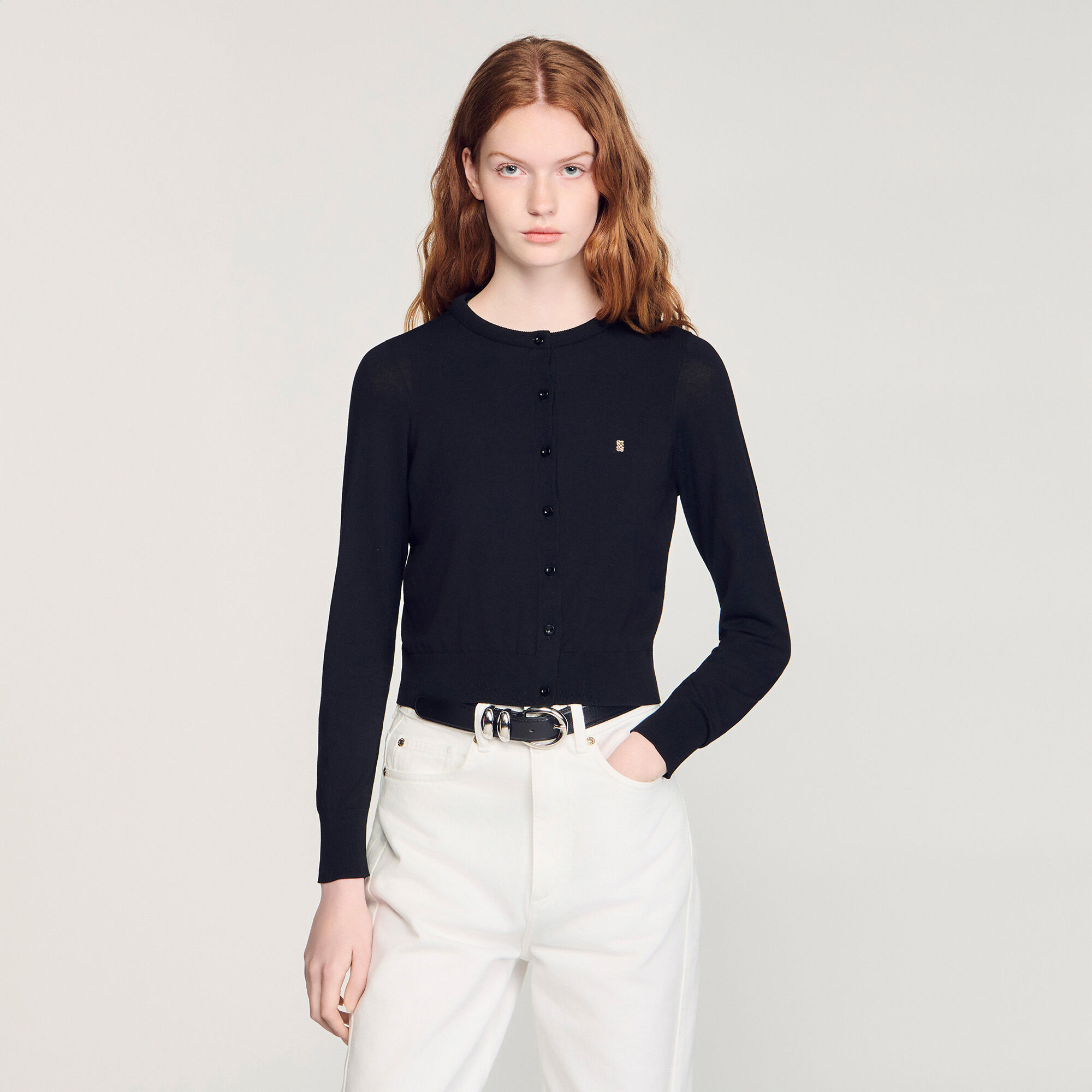 Padded round neck cropped cardigan