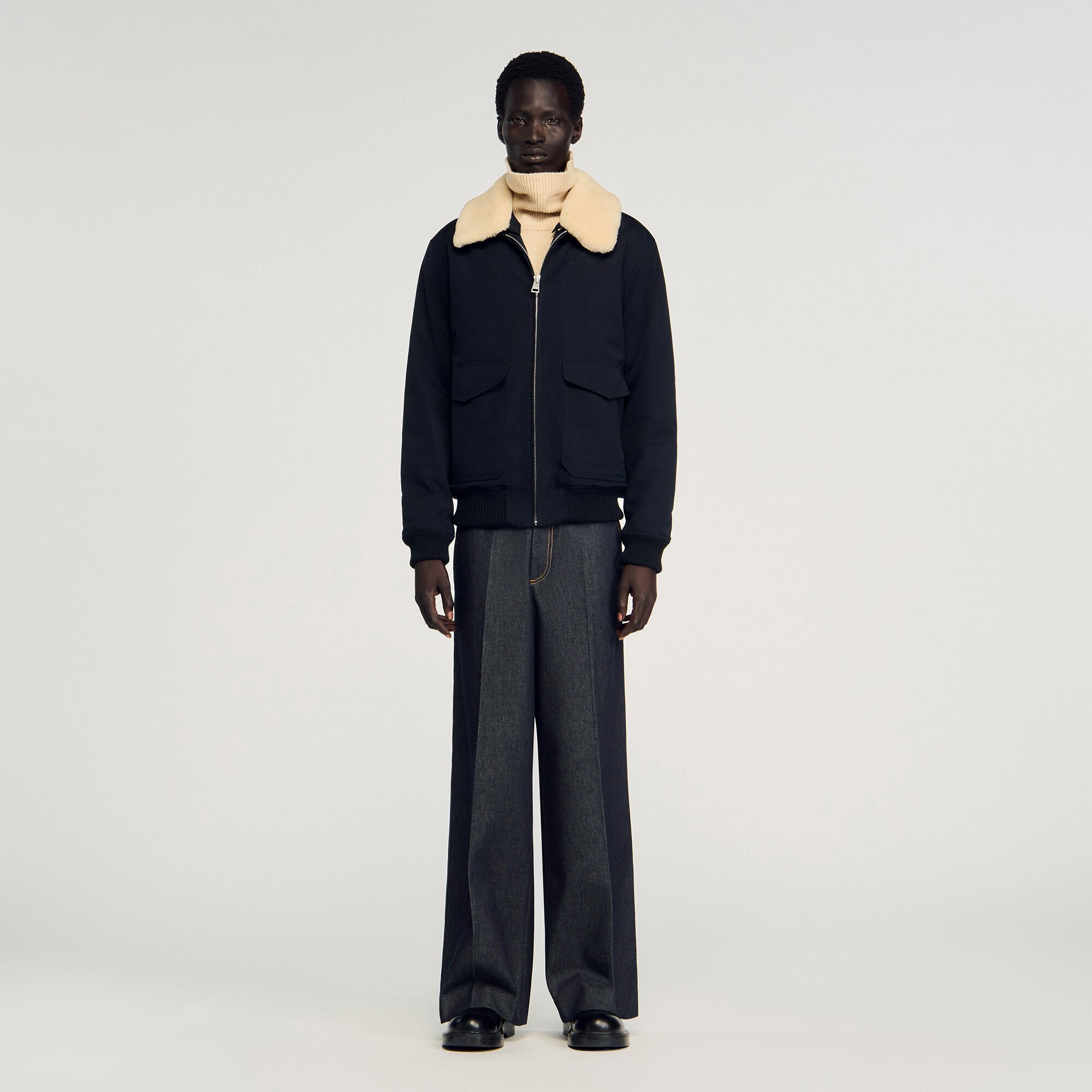Shearling collar aviator jacket