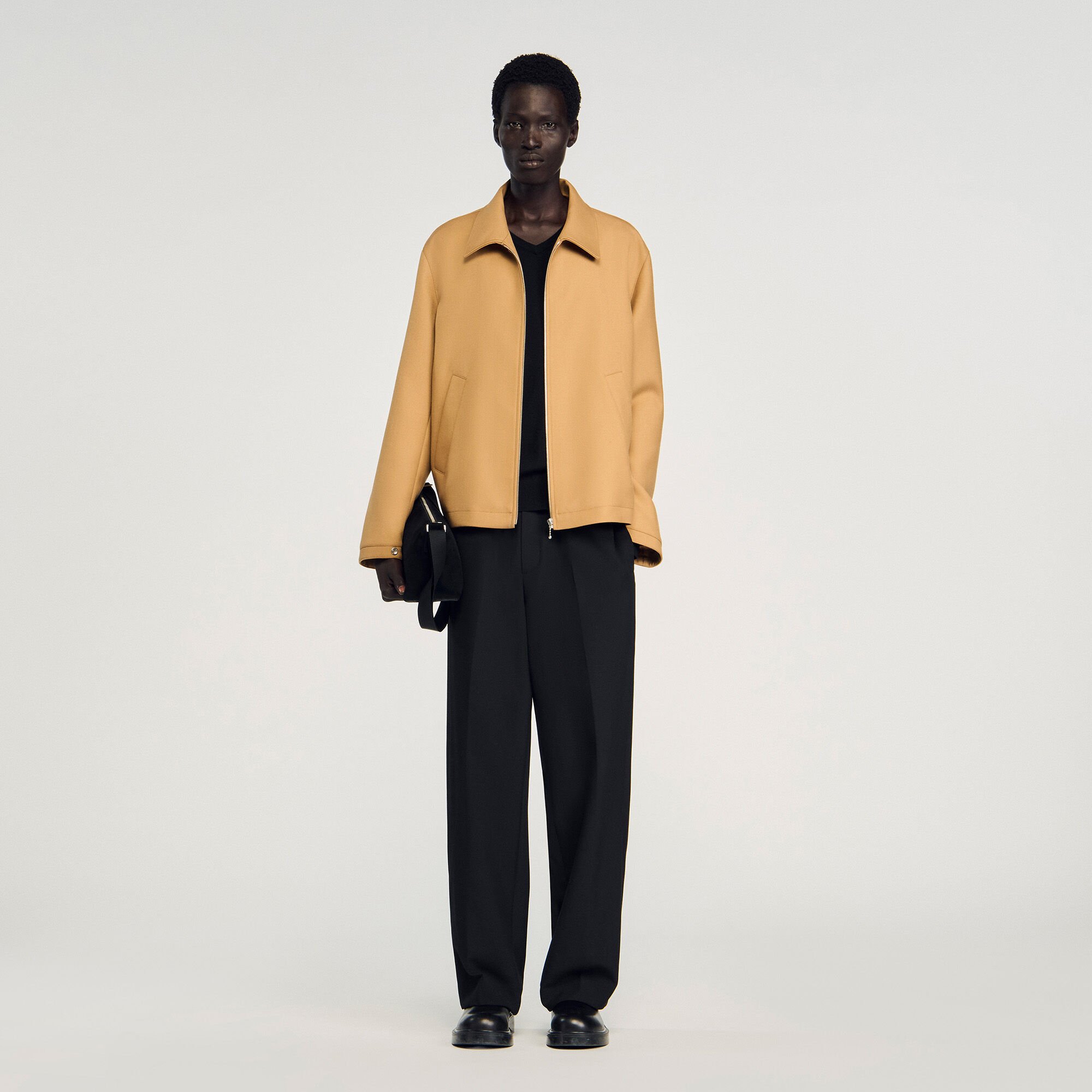 SANDRO サンドロ 2023 SS 衿なし ジャケット 黒1 Leather jackets for men | Sandro Paris