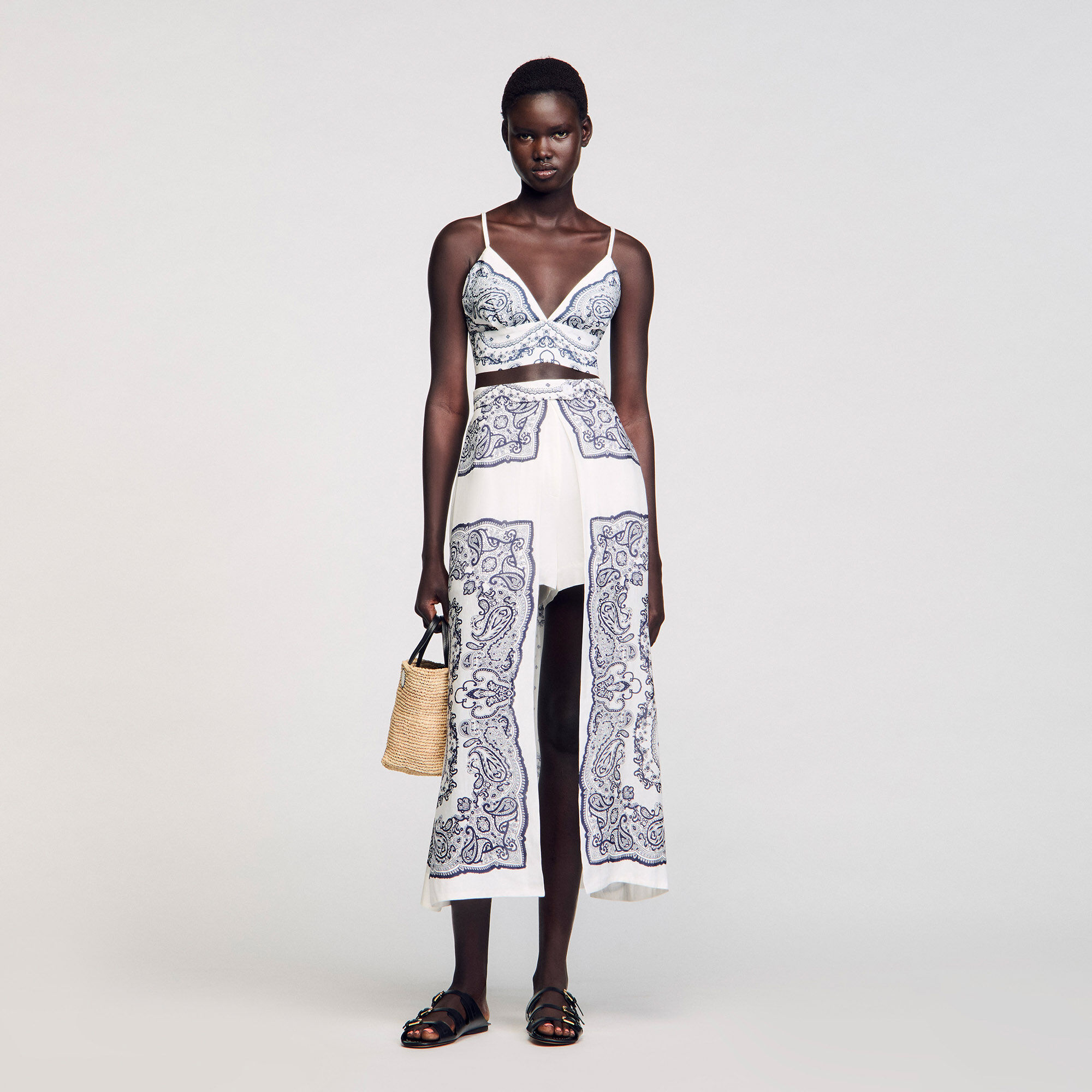 Bandana print crop top white / beige For Women | Sandro Paris