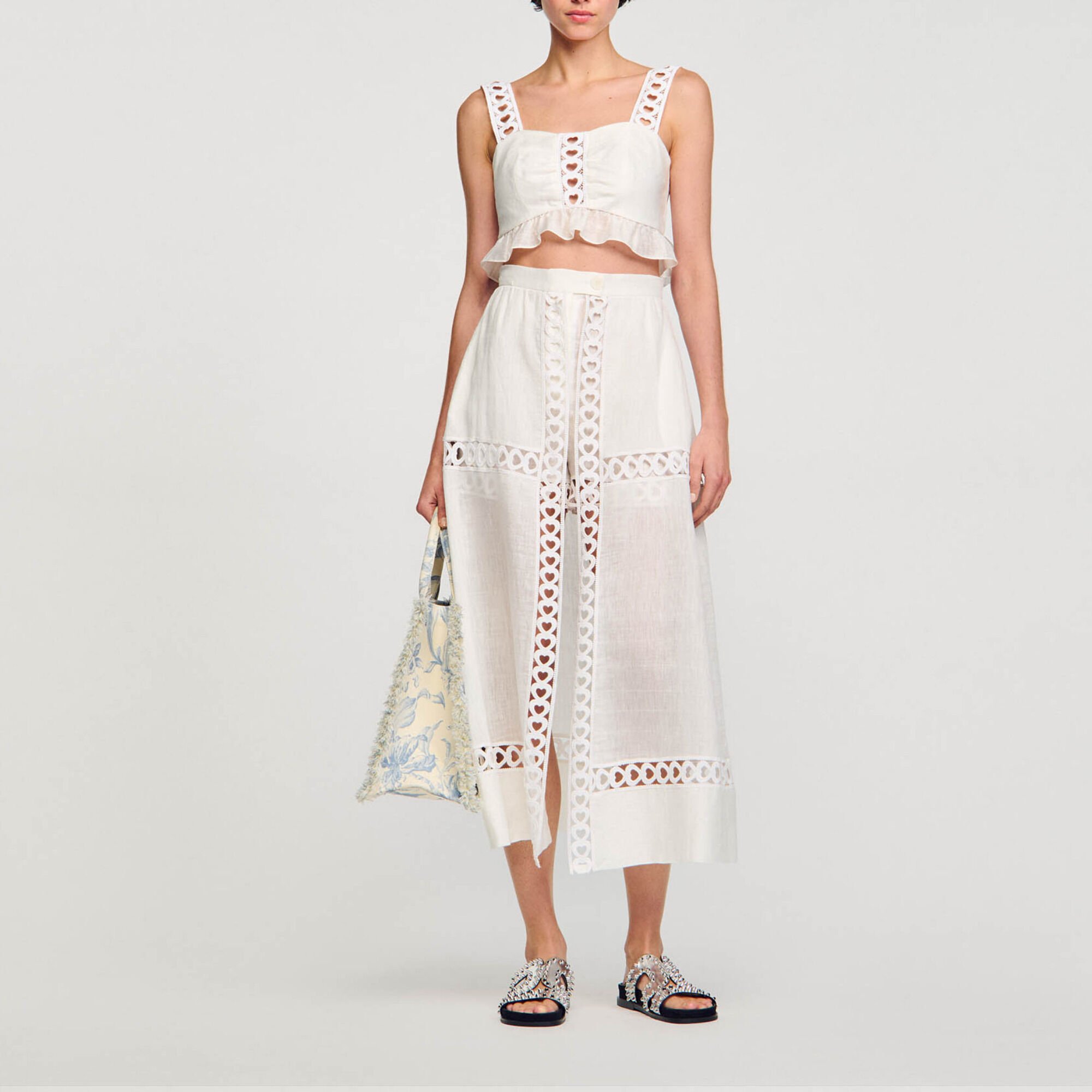 Long linen-blend skirt with shorts