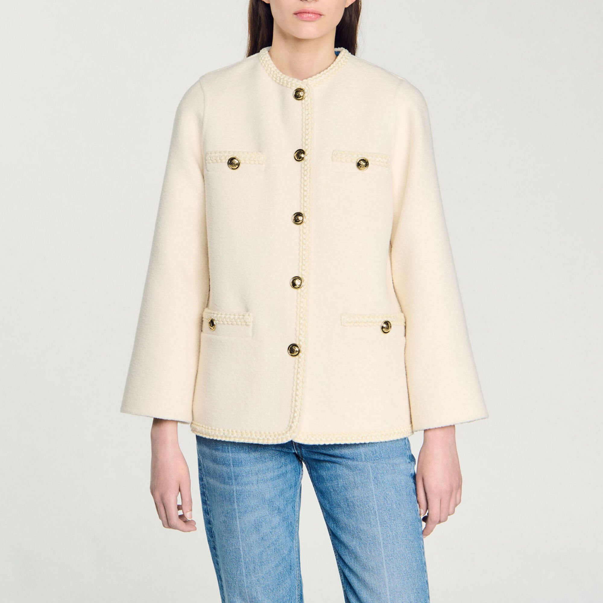 Coat with braided trim