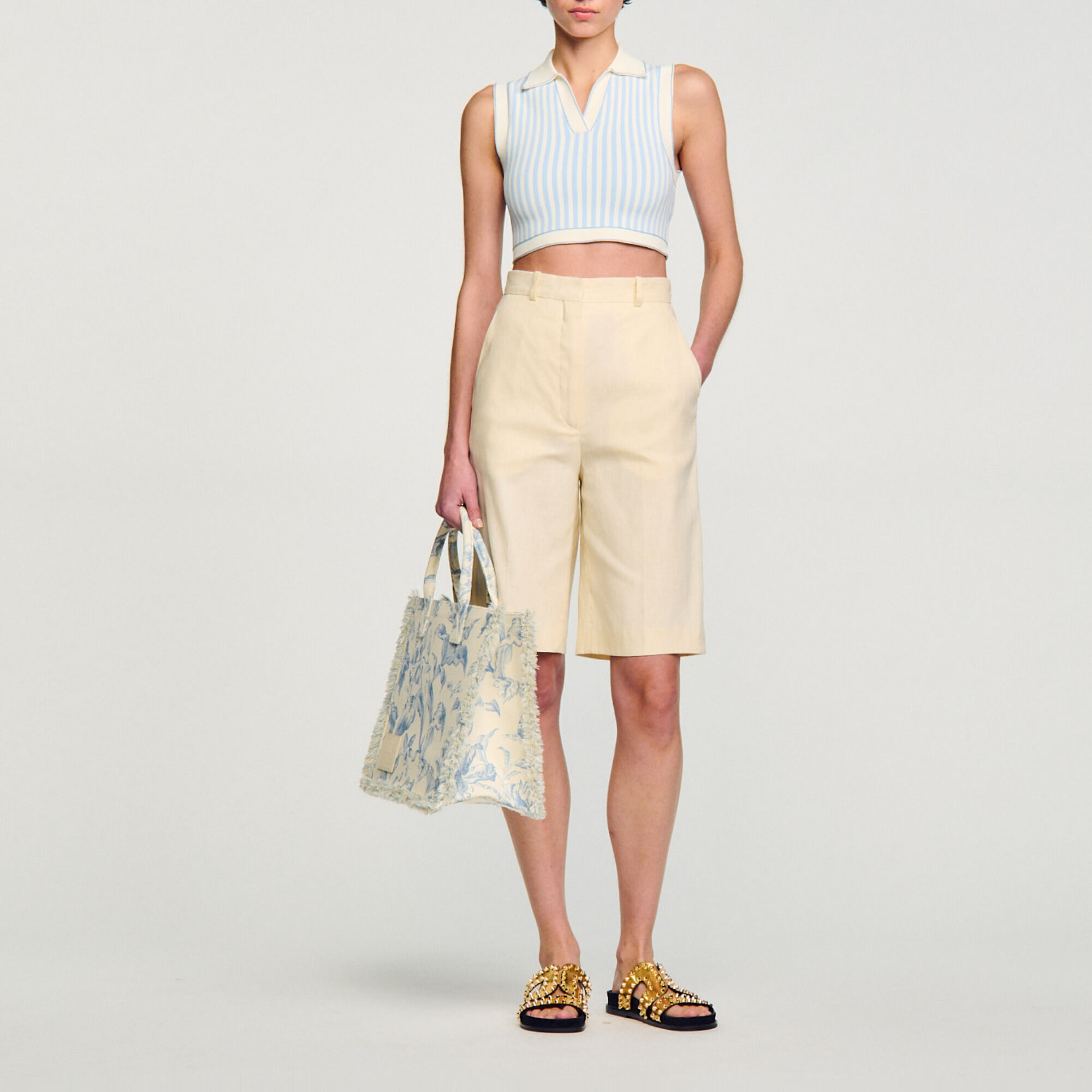Cropped striped jumper blue For Women Sandro Paris