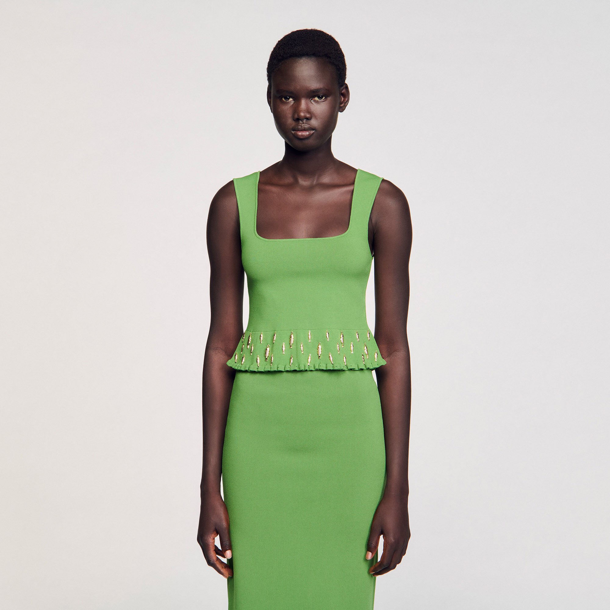 Knit top with charms green For Women | Sandro Paris