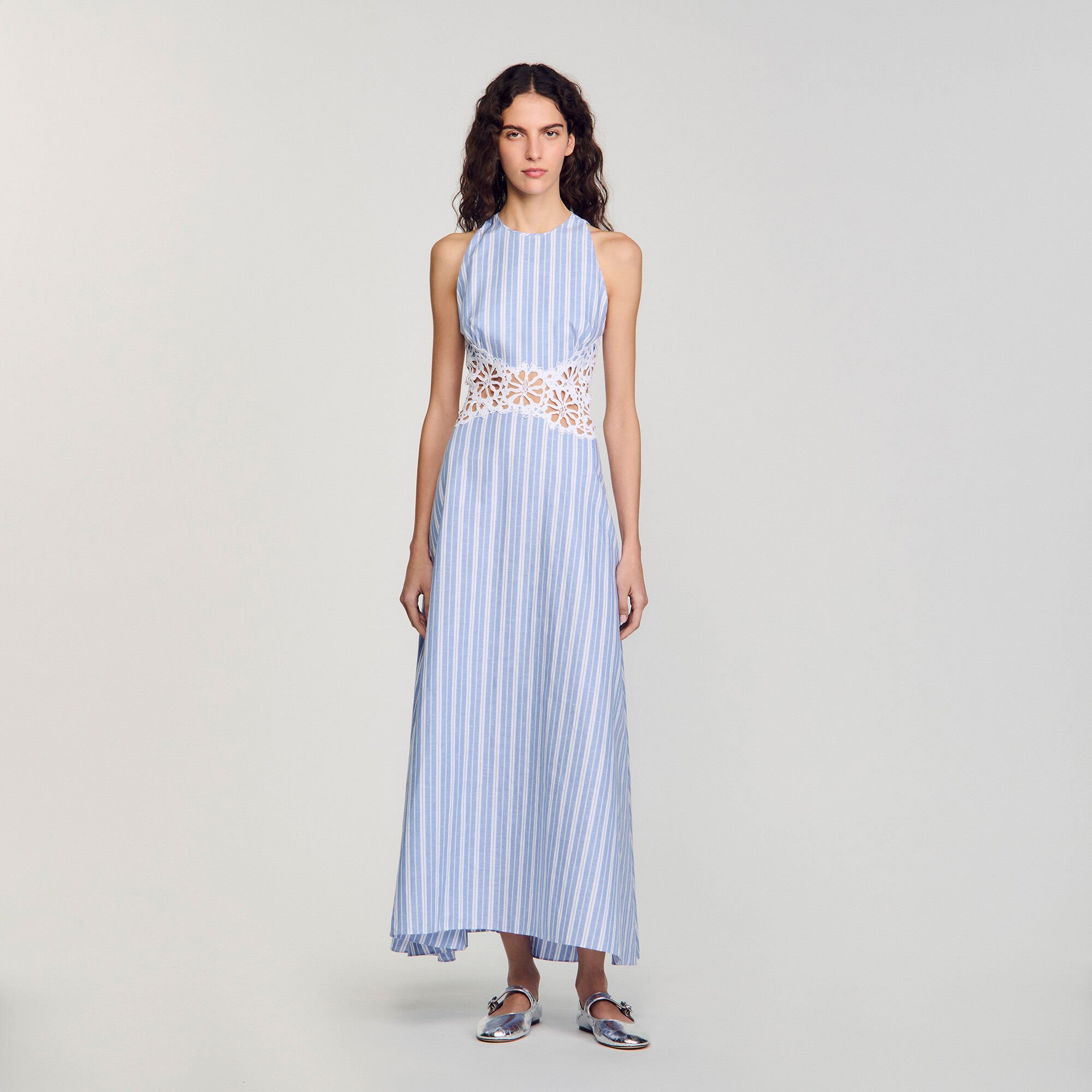 Striped maxi dress with lace