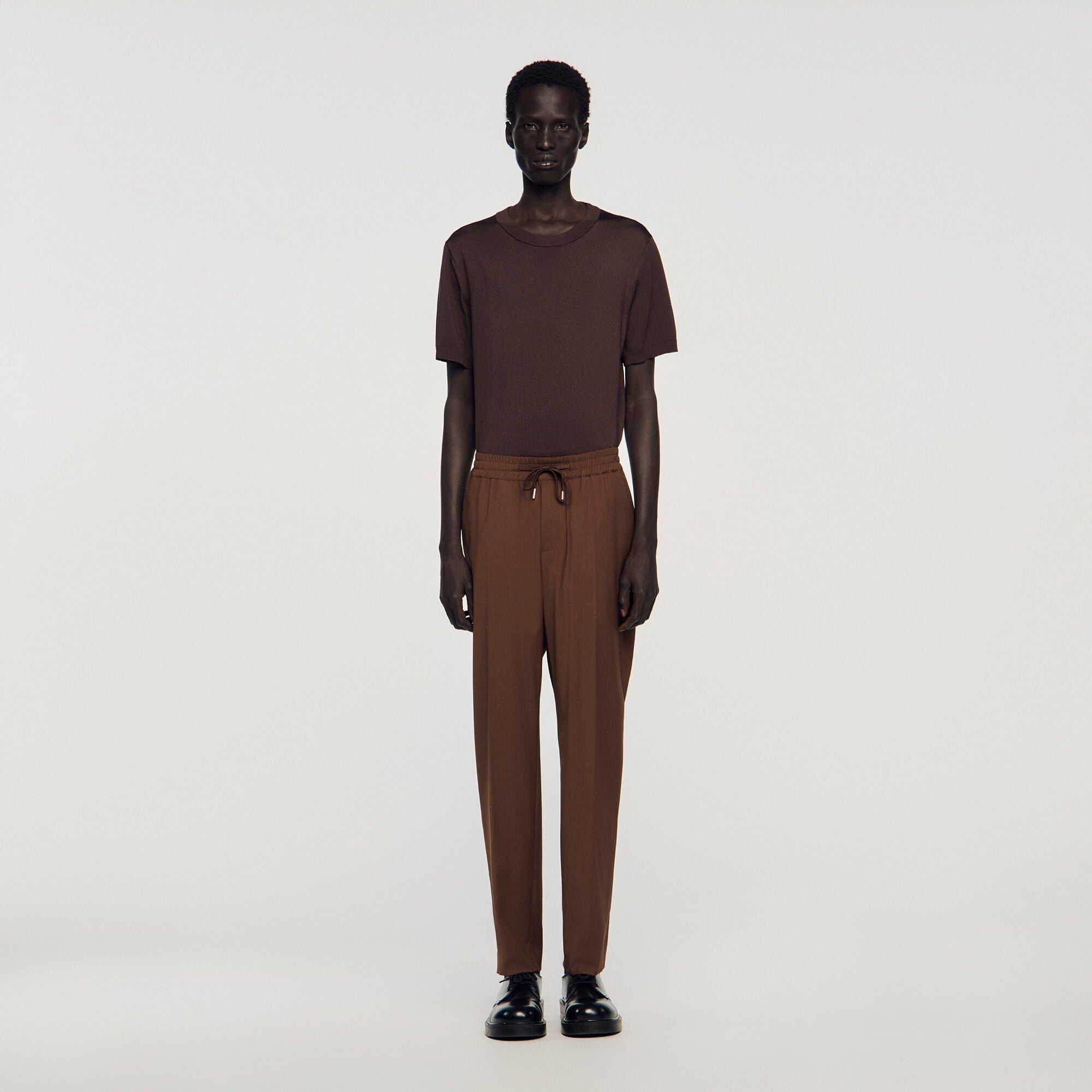 Elasticated straight-leg trousers
