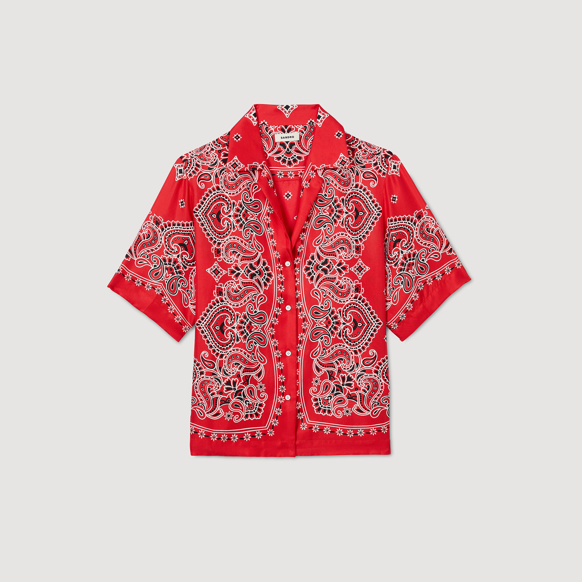 Bandana print silk shirt red For Women | Sandro Paris