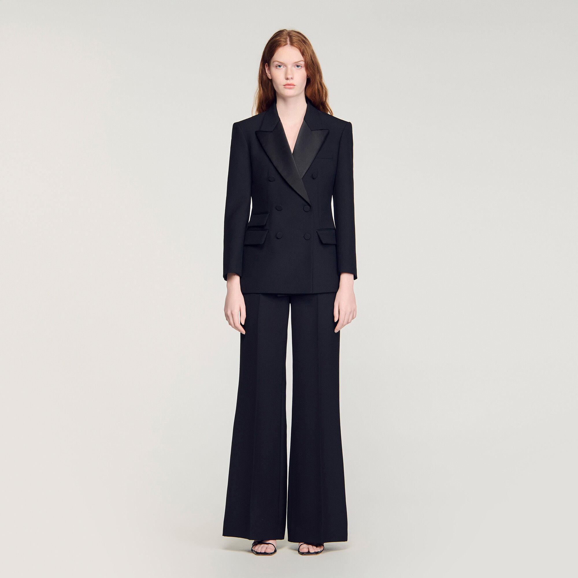 SANDROサンドロジャケット 34 セット Tuxedo jacket with satin collar black / gray For Women | Sandro Paris