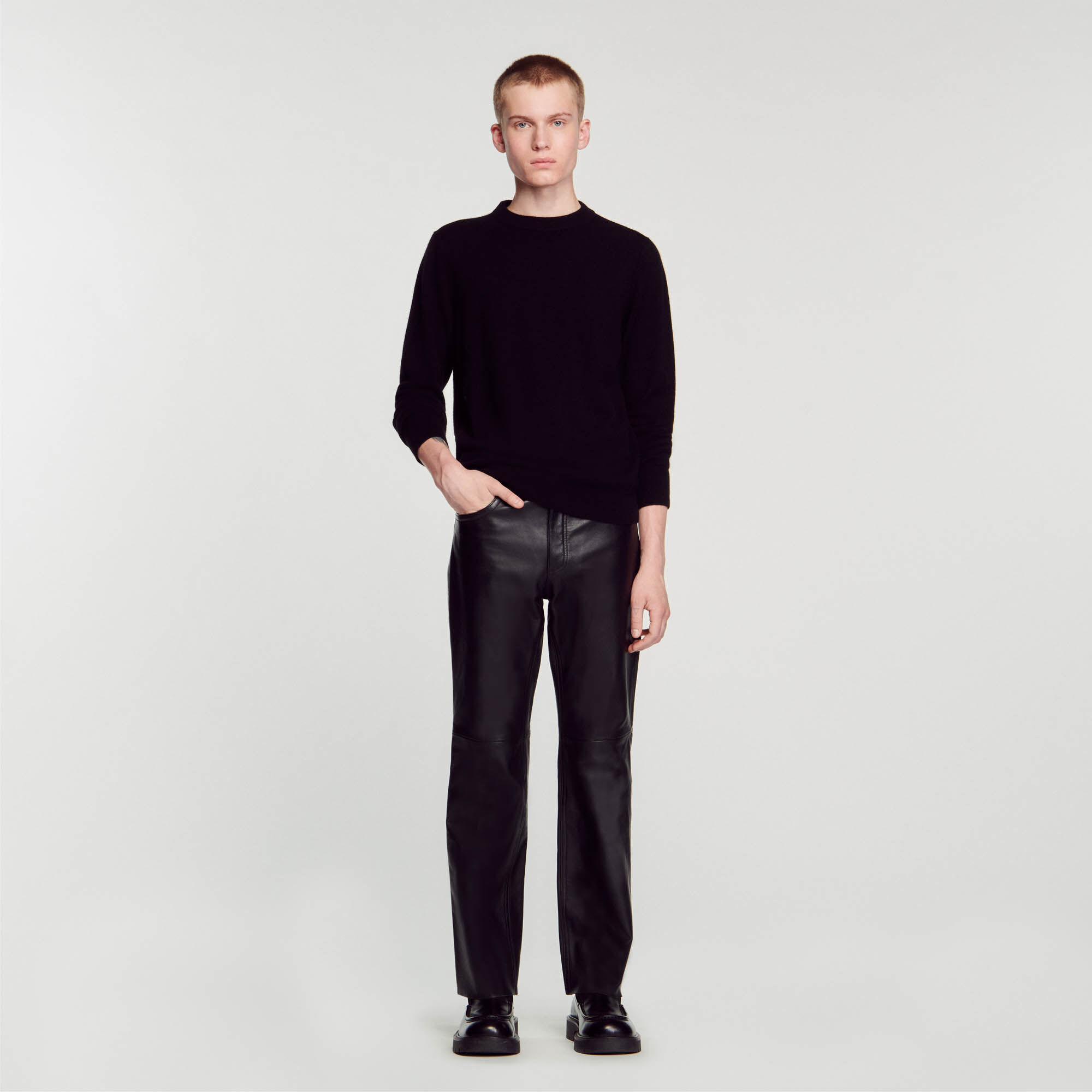 COS Relaxed-Fit Tapered Leather Trousers in BLACK | Endource