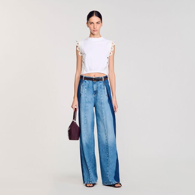 Cropped T-shirt with lace detail