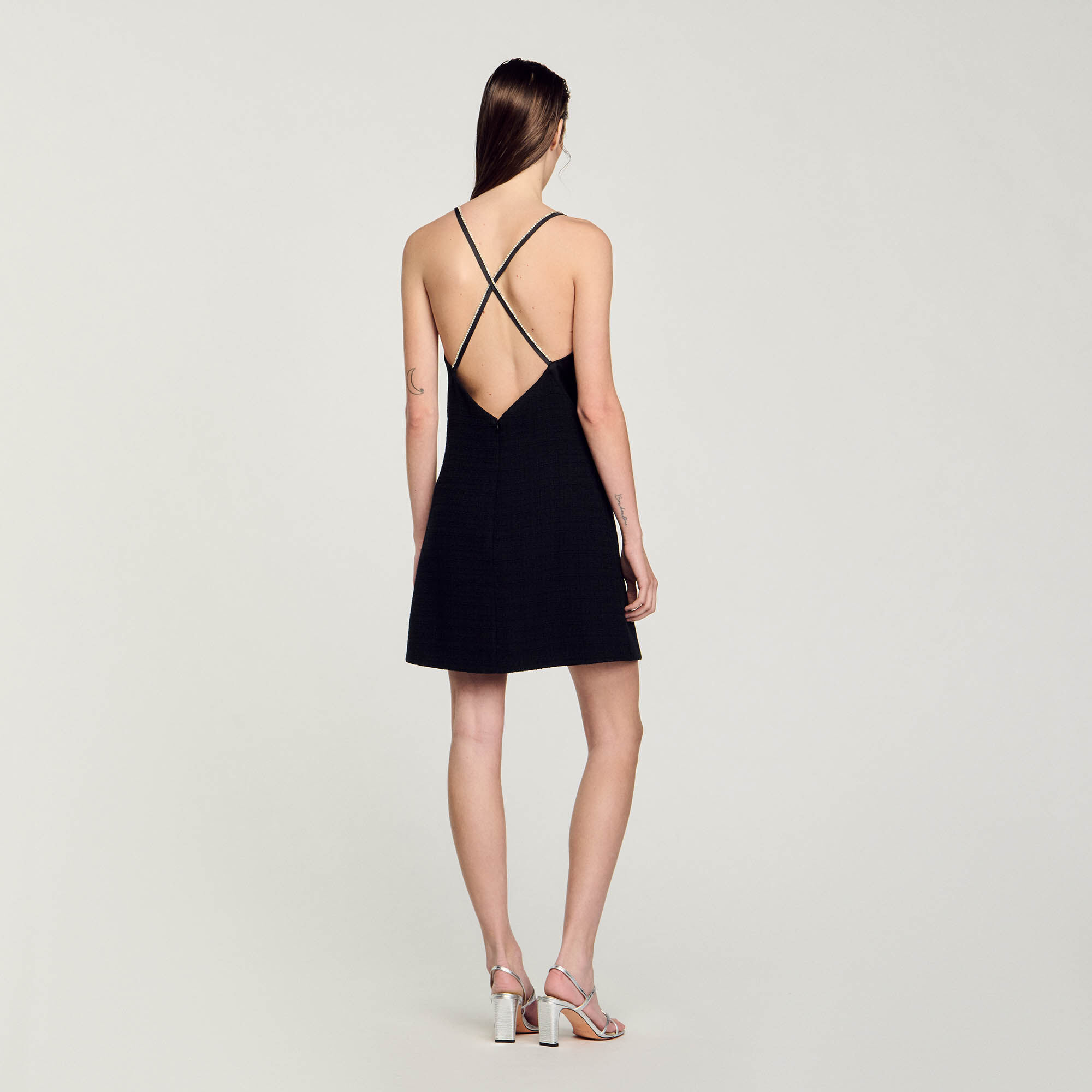 Short dress with rhinestone straps black / gray For Women