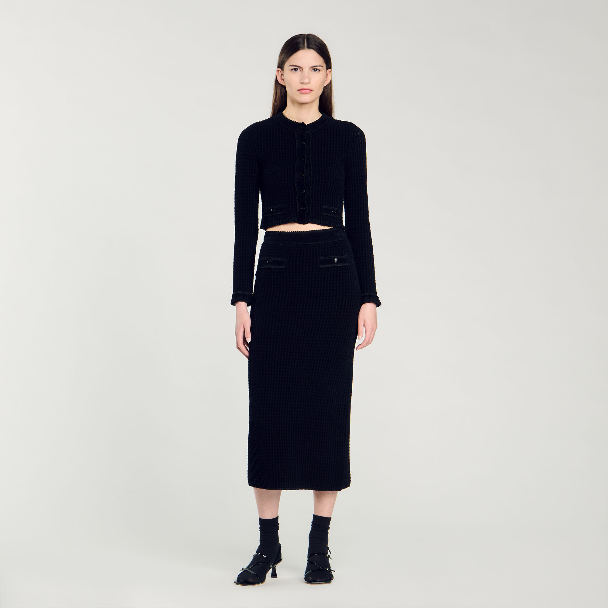 Velvet knit cropped cardigan